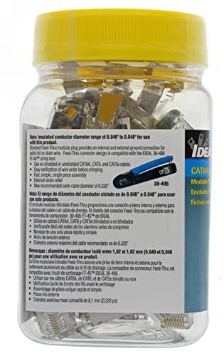 Ideal Industries IDEAL INDUSTRIES INC. 85-369 Shielded Feed-Thru Modular Plug Connector, Cable Connector for CAT6A/6/5e Shielded Cables, (50 Connectors, Jar)