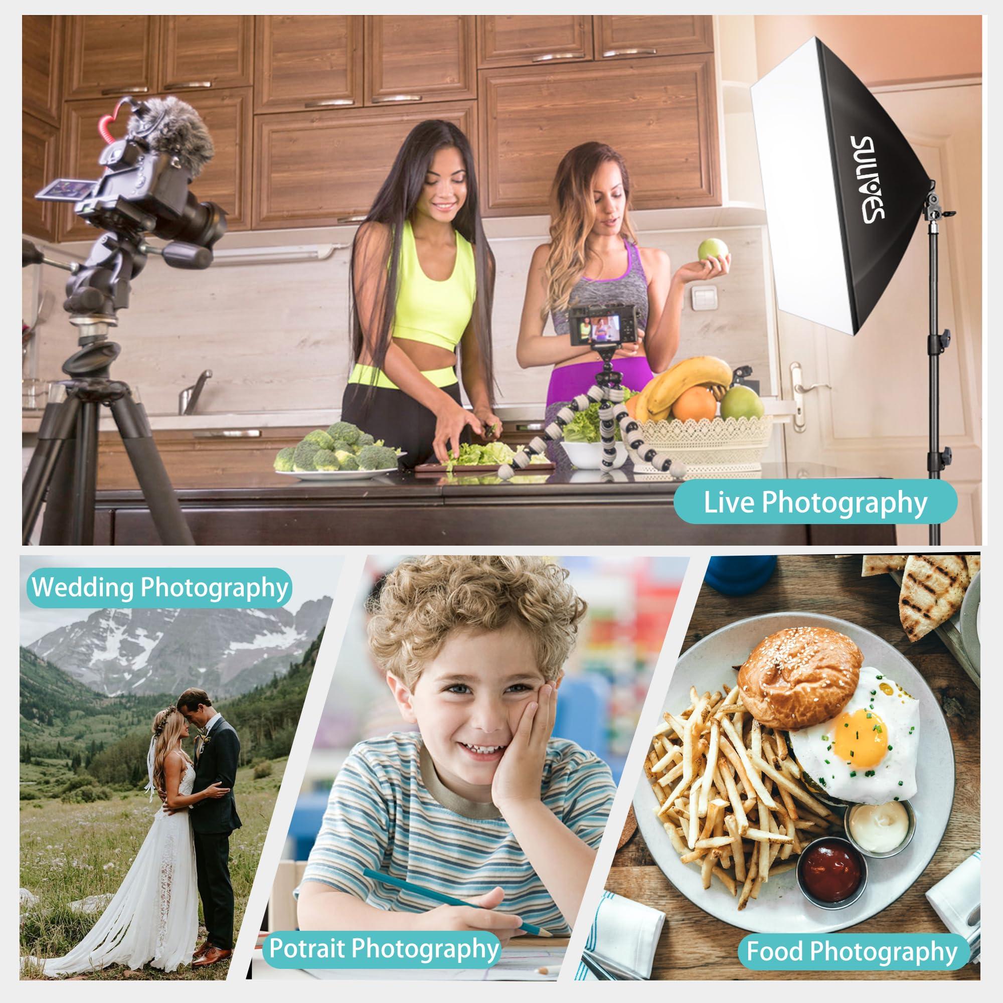 Sumajuc Photography Lighting Softboxes Kit with 8.5x10ft Backdrop Stands,5 Tripod Stands Lighting Soft Box with 3 ColorBackground Screen,Continuous Lighting, Photo Studio Equipment for Video Shoot