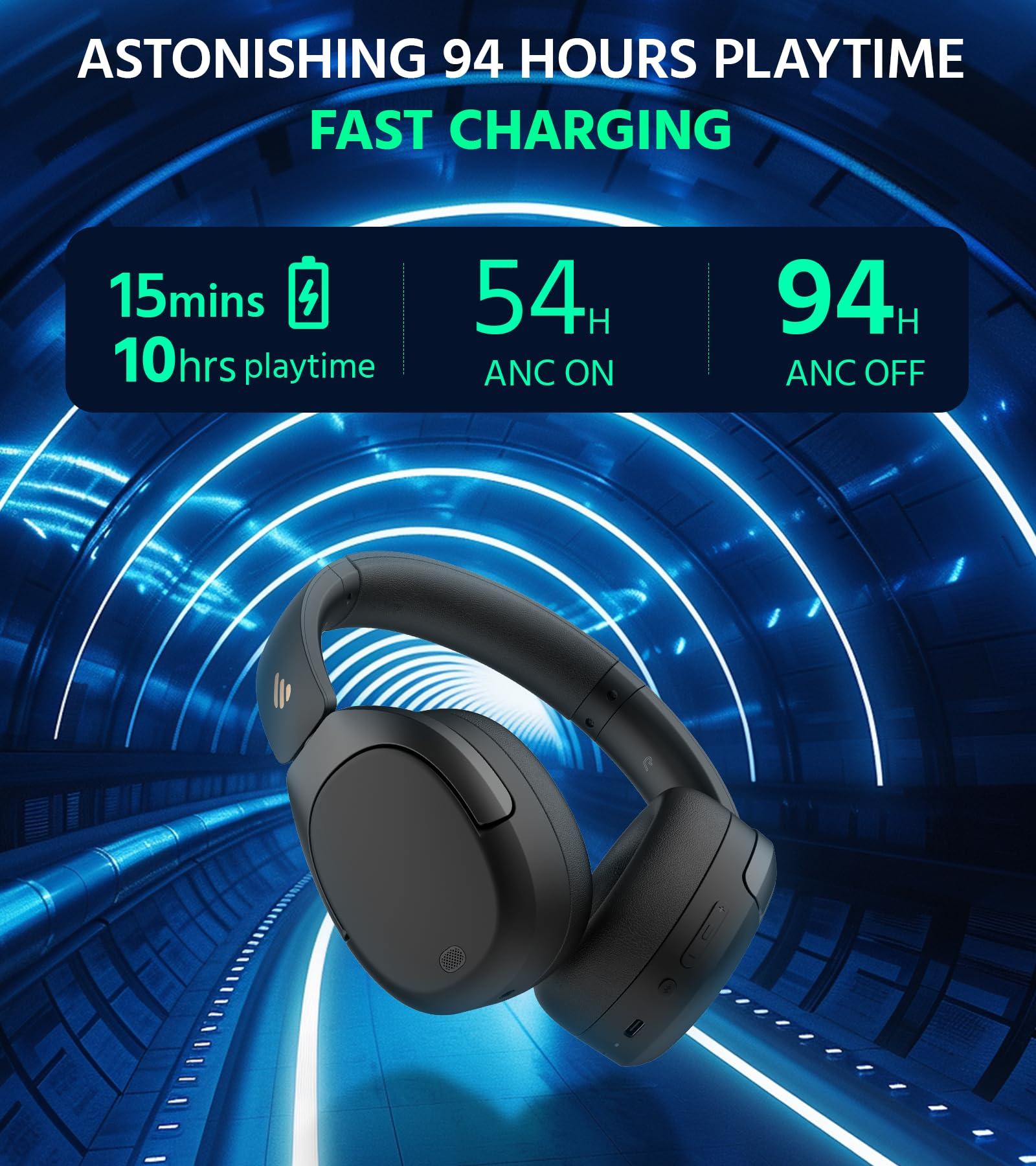 Edifier Edifier W830NB Wireless Over Ear Headphones with -45dB Active Noise Cancelling, 94H Playtime, LDAC Hi-Res Sound, Spatial Audio, Fast Charging, Multipoint Connection, Bluetooth V5.4 - Black