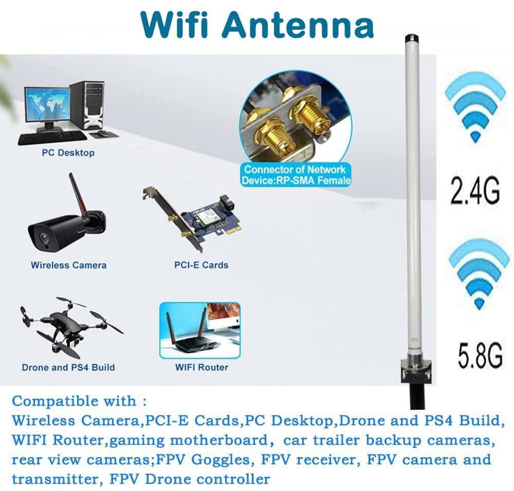 SIGNALPLUS External Outdoor WiFi Antenna Long Range Omni-Directional 2.4G/5.8G 12dBi Antennas for WiFi 6 Extender/WiFi Access Point/WiFi Trail Spypoint Security Camera Antenna/WiFi Routers