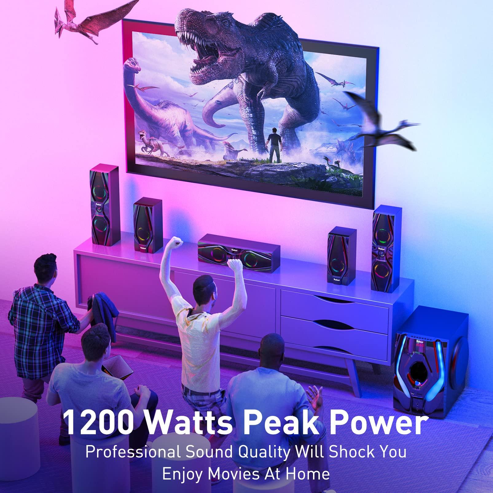 Bobtot Bobtot Home Theater Systems Surround Sound Speakers - 1200 Watts 10 inch Subwoofer 5.1/2.1 Channel Audio Stereo System with HDMI ARC Optical Bluetooth Input for 4K TV Ultra HD AV DVD FM Radio USB