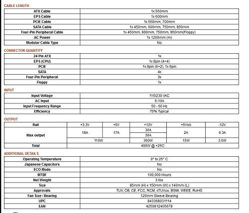 EVGA EVGA 100-N1-0400-L1 , 400 N1, 400W, 2 Year Warranty, Power Supply 100-N1-0400-L1
