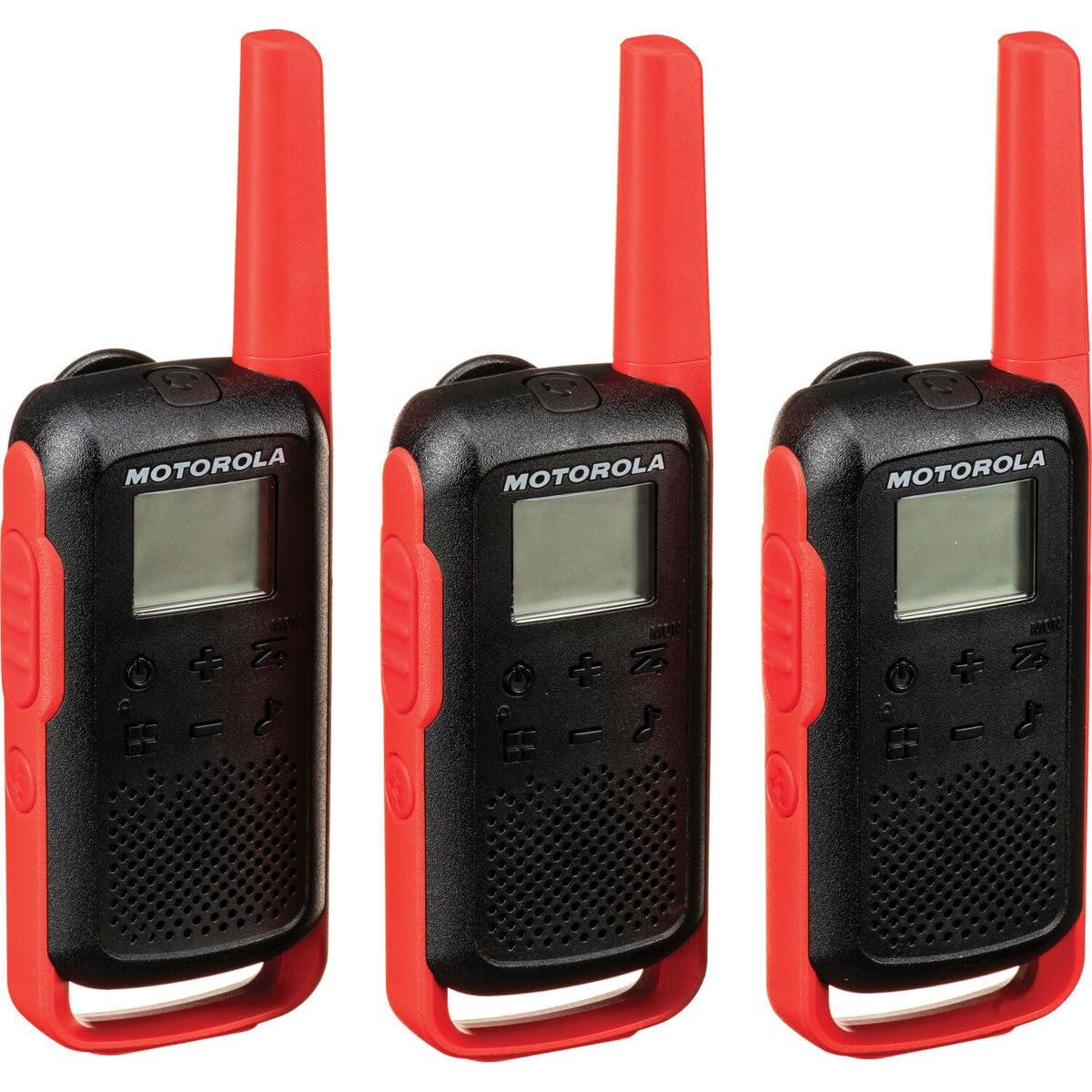 Motorola Motorola Solutions, Portable FRS, T210TP, Talkabout, Two-Way Radios, Rechargeable, 22 Channel, 20 Mile, Black W/Red, 3 Pack