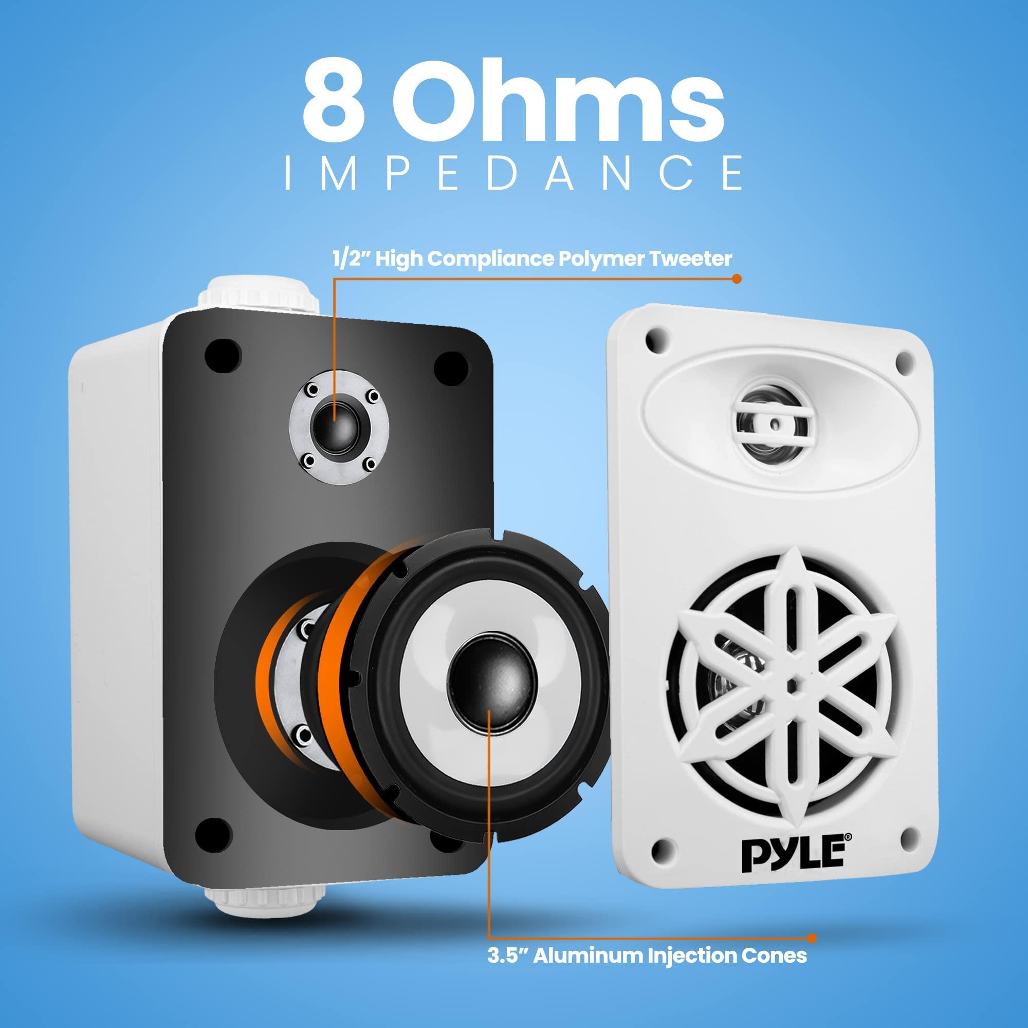 Pyle Jovial Bluetooth Indoor Outdoor Speakers Pair-200 Watt Dual Waterproof 3.5 2-Way Full Range Speaker System w/1/2 High Compliance Polymer Tweeter-Home,Boat,Marine,Deck,Patio,Poolside(White)