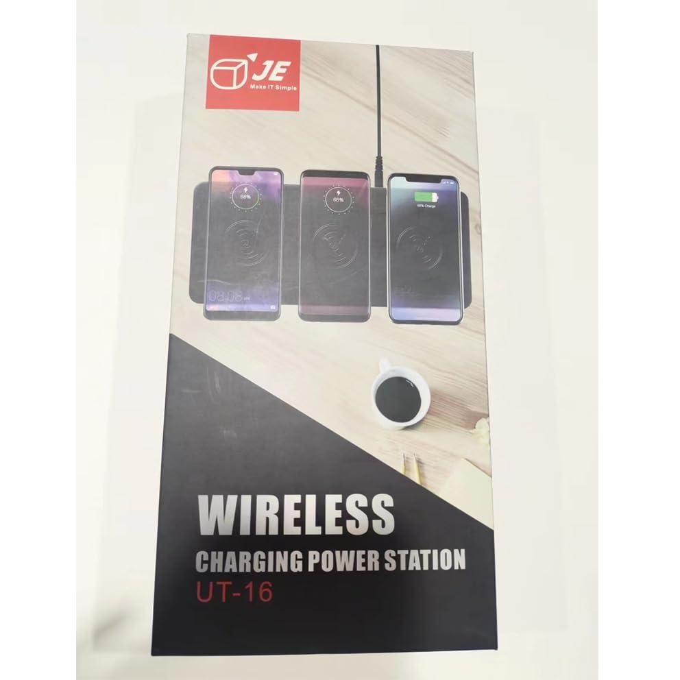 JE Make IT Simple Triple Wireless Charger Pad - 15W Fast Charging Station for Apple iPhone 15/14/13/12 Pro/Max/Plus, AirPods, Qi-Certified 3-in-1 Charging Mat for Multiple Devices One-Step Wireless Charging Solution