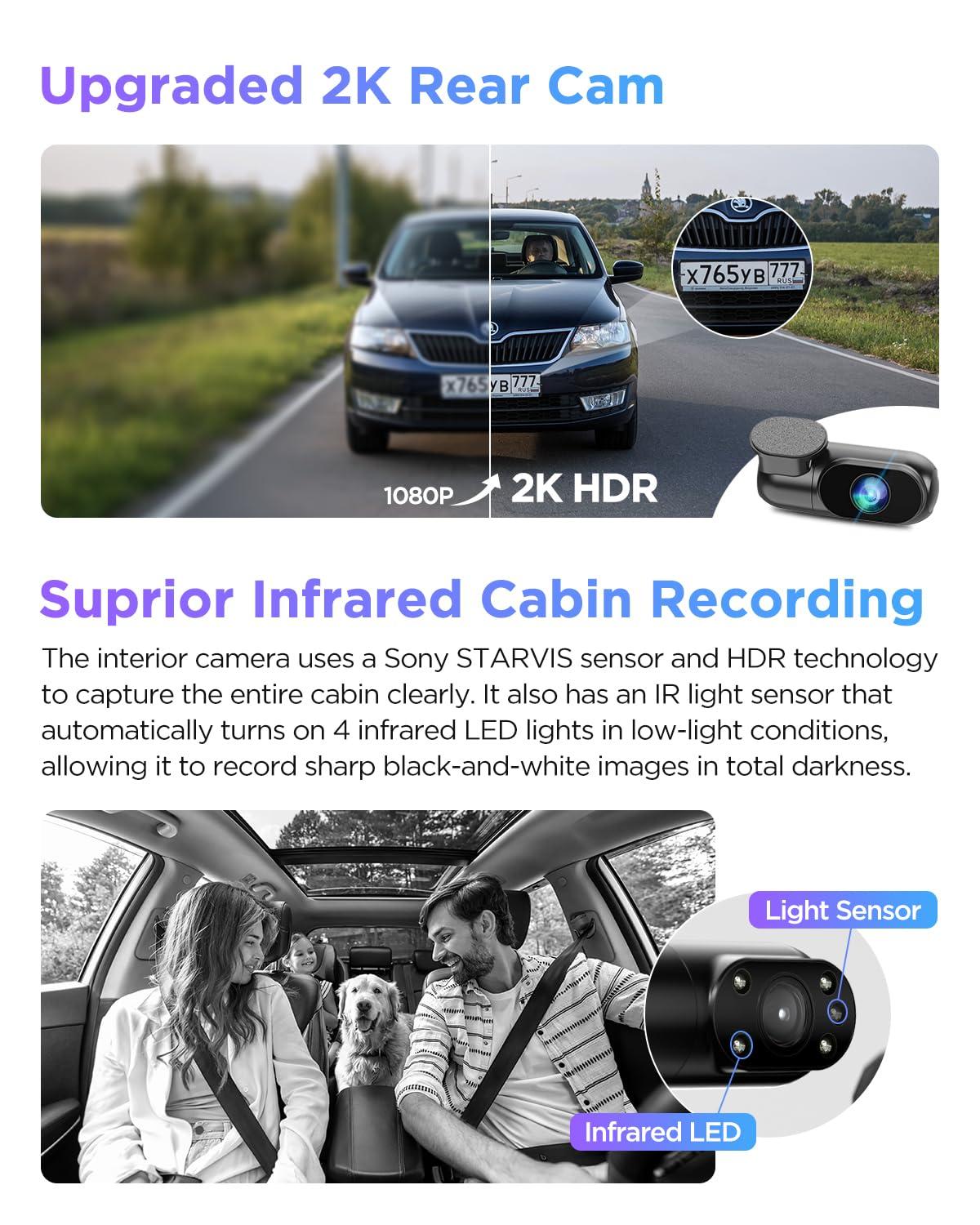 VIOFO VIOFO A229 Pro 3 Channel 4K HDR Dash Cam, Dual STARVIS 2 Sensors IMX678 & IMX675, 4K+2K+1080P Front Inside and Rear Triple Car Camera, 5GHz WiFi GPS, Voice Control, 24H Parking Mode, Support 512GB