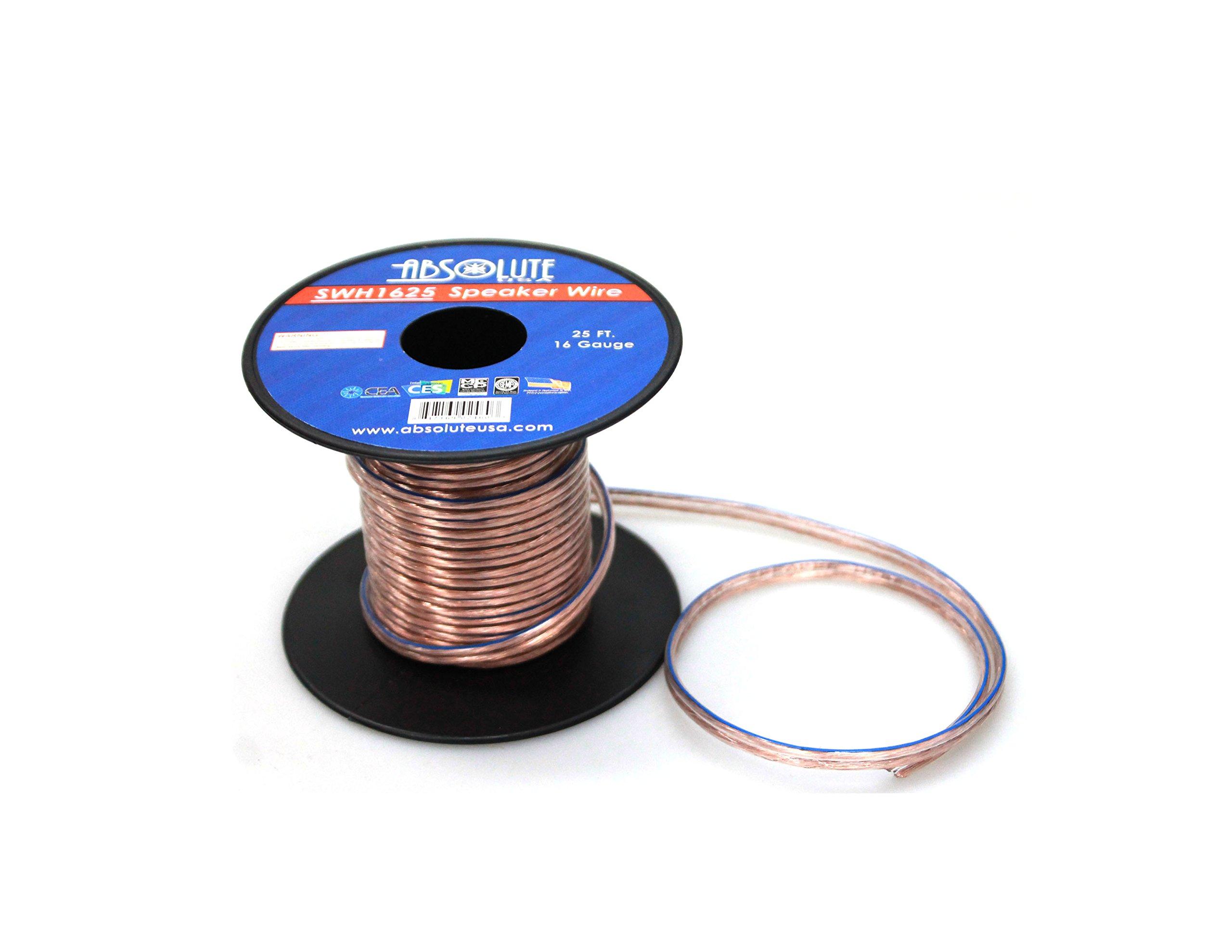 Absolute USA Absolute USA SWH1625 16 Gauge Car Home Audio Speaker Wire Cable Spool 25'