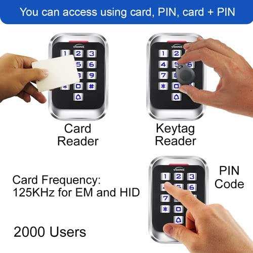 Visionis Visionis FPC-5616 One Door Access Control Out Swinging Door 600lbs Maglock + Outdoor Metal Touch Keypad/Reader Standalone with Mini Controller + Wiegand 26, No Software, EM Card, 1000 Users Kit