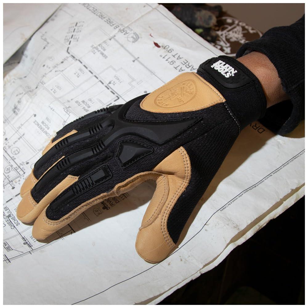 Klein Tools Klein Tools 60188 Work Gloves, Professional Grade Leather Gloves with Knuckle and Finger Protection, Thumb Reinforcement, Mesh Back, Large