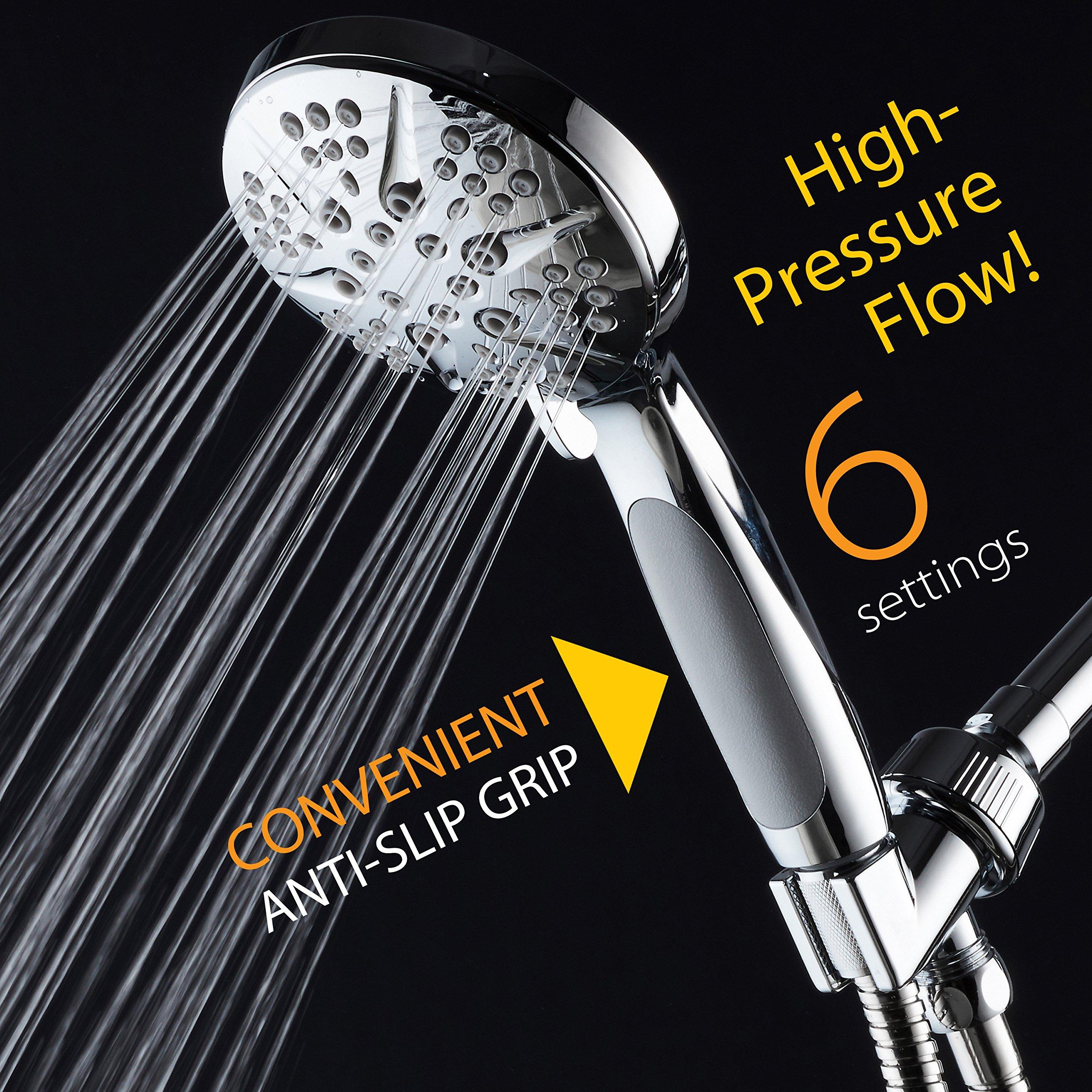 Hotel Spa NOTILUS Giant High-Pressure 6-setting Luxury Rain/Handheld Shower Head - Anti-Slip Grip, Metal Fittings, Anti-Clog Jets, Heavy-Duty Stainless Steel Hose - All-Chrome Finish