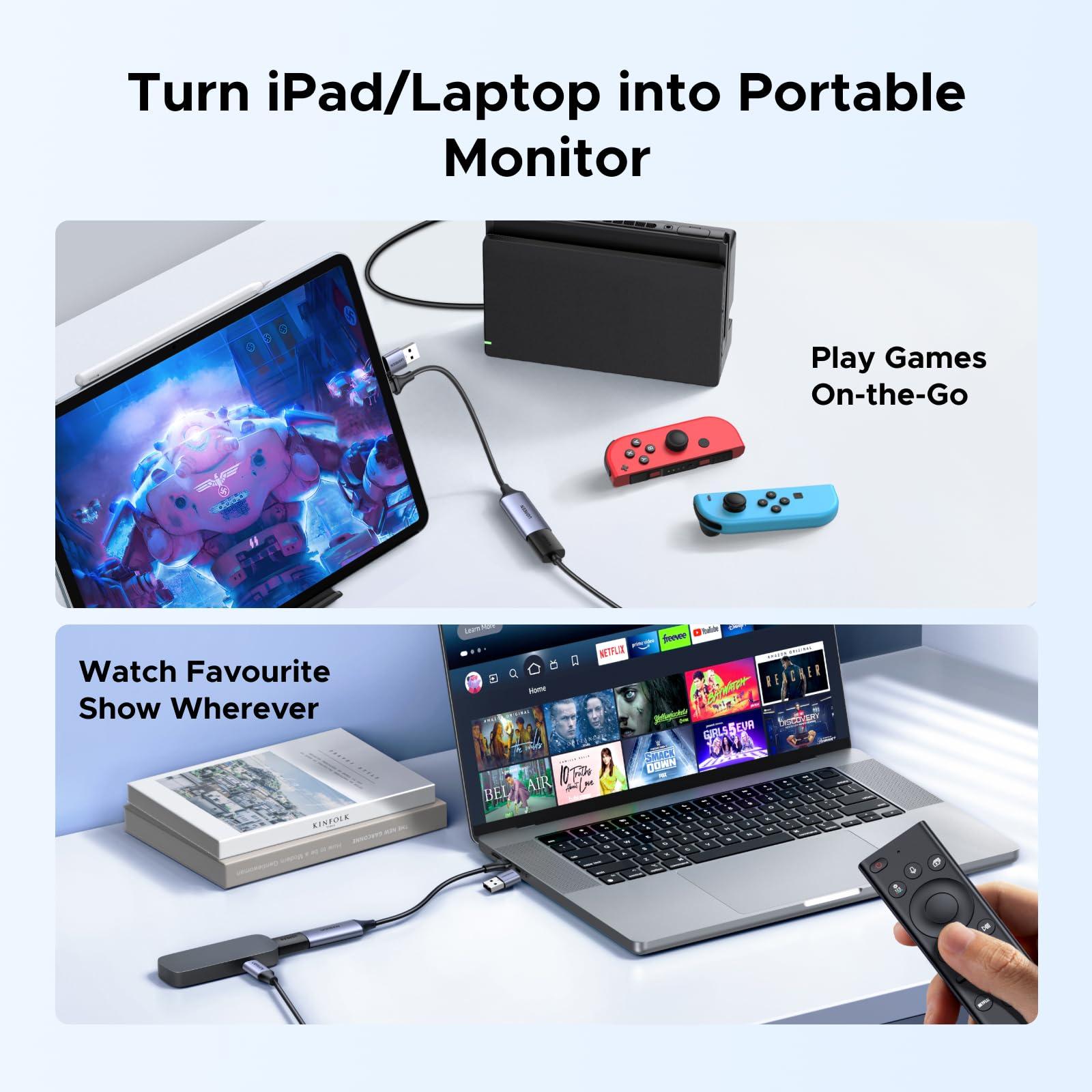 UGREEN UGREEN Full HD 1080P Video Capture Card 4K HDMI to USB-A/USB-C HDMI Capture Card USB 2.0 Capture Video and Audio Recording for Gaming, Streaming, Teaching, Video Conference