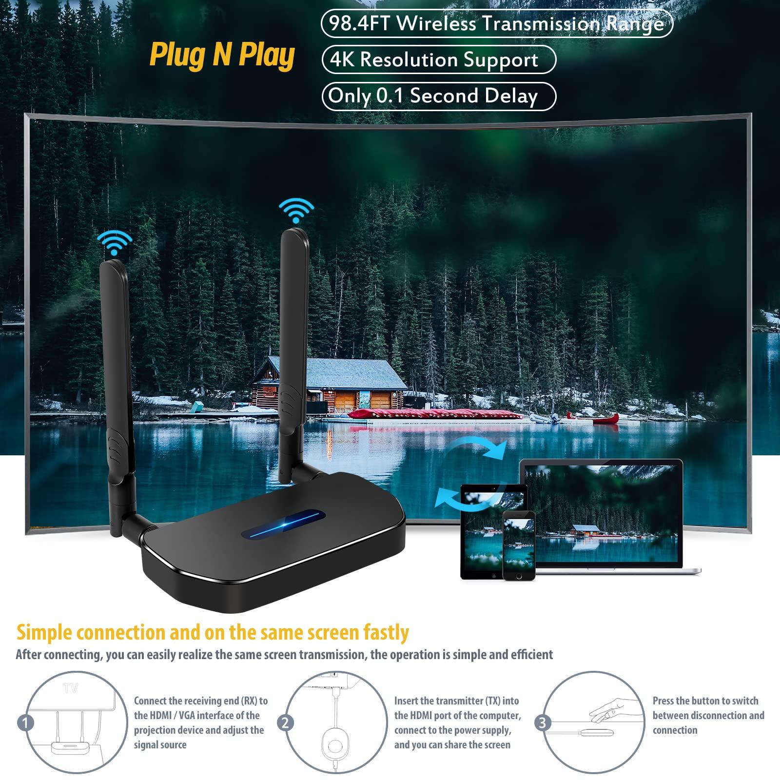 POFAN Wireless Hdmi Transmitter and Receiver 4k Kit.One Receiver and Two Transmitter Packages,Switch at Will,Matching Distance 50M VGA Dual Screen Casting Video Audio from PC/Laptop/TikTok to Monitor