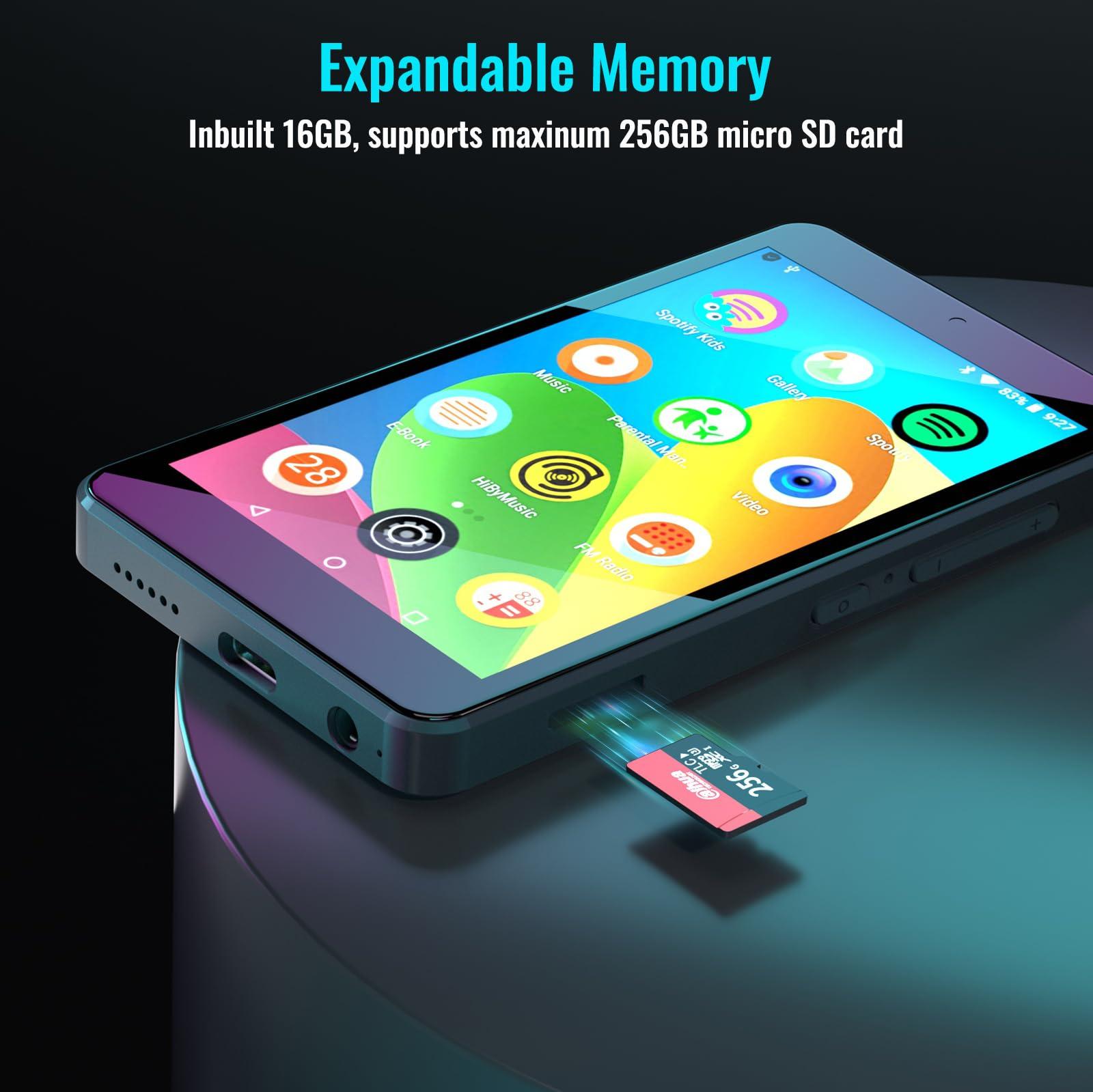 Luoran Kids MP3 Player with Parental Controls, Spotify Kids, Spotify, Audible, Amazon Music, 4.0\" IPS MP4 Music Player Up to 256GB (Black)