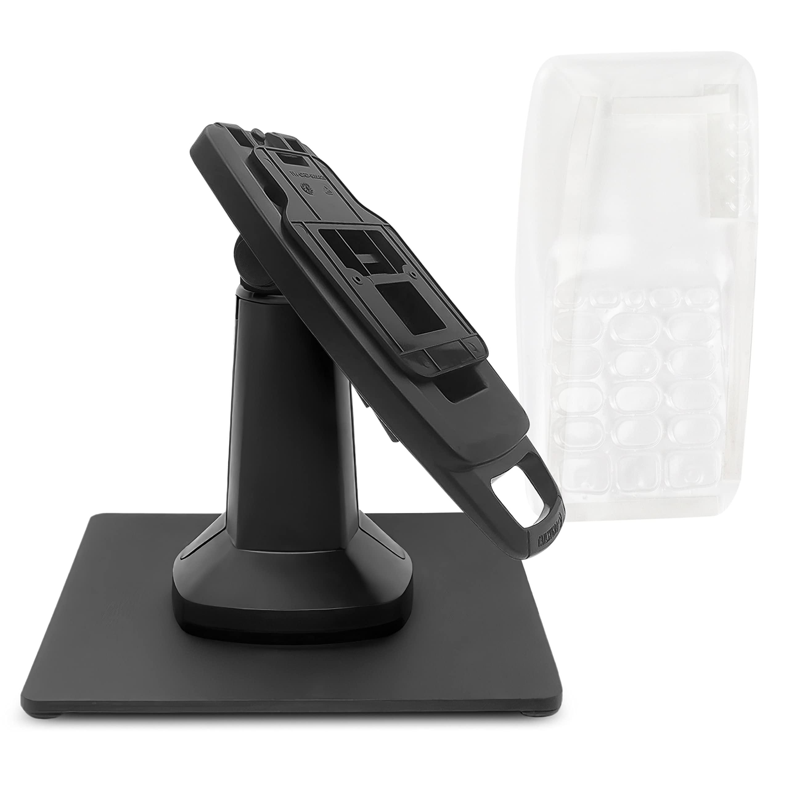 Tailwind ENS Tailwind Verifone Vx805 7" Latch and Lock Compact Pole Mount PIN Pad Stand with Full Device Protective Spill Cover and Square Freestanding Mobility Base Plate, Black