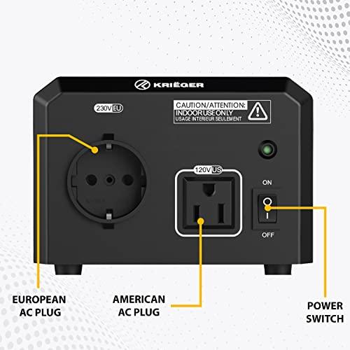 K KRIËGER Krieger 350 Watt Voltage Transformer, 110/120V to 220/240V Step Up Step Down Voltage Converter with AC Outlets, MET Approved Under UL, CSA