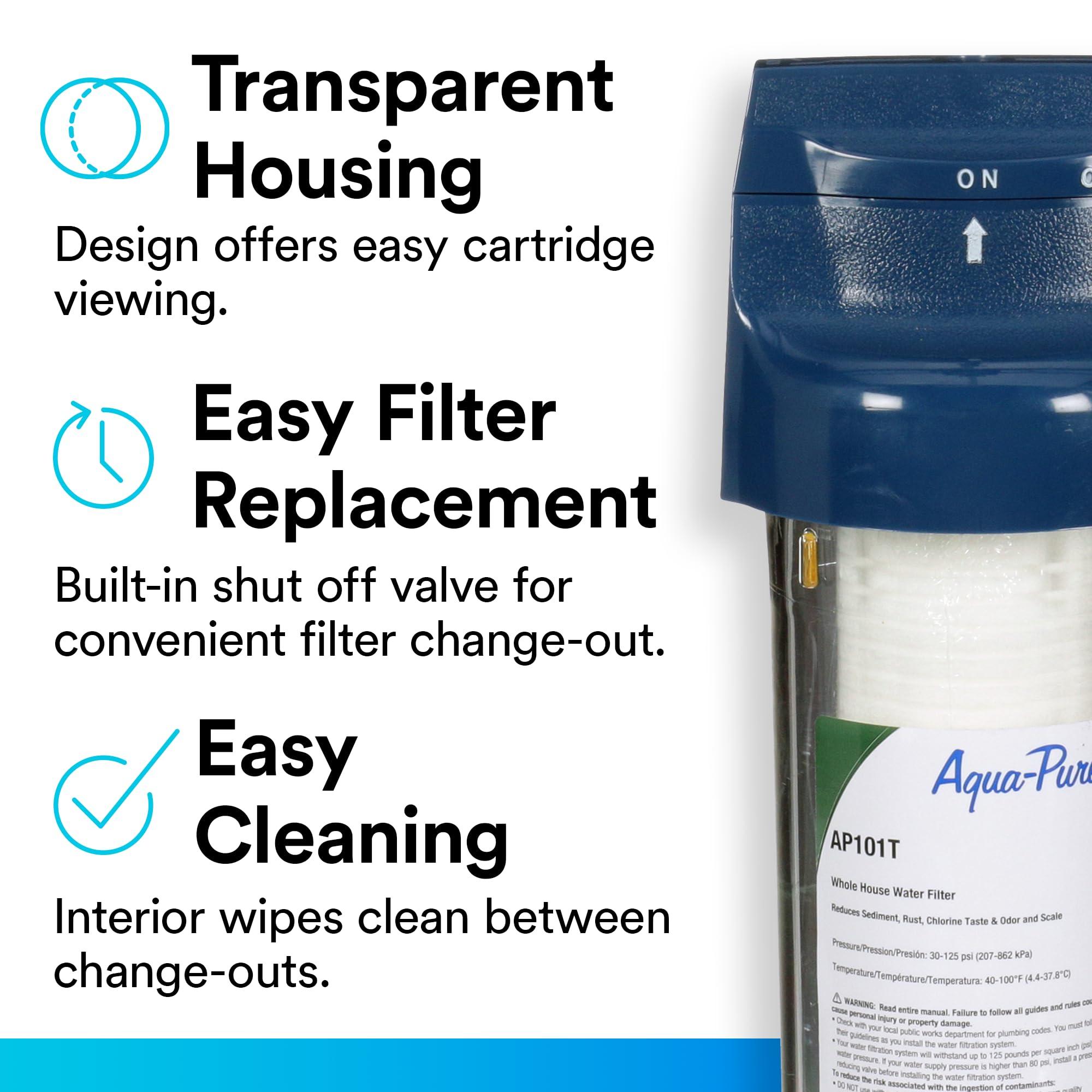 3M Aqua-Pure 3M Aqua-Pure AP101T Whole House Transparent Water Filter Housing, Ideal for 1-2 Bath Homes, Standard 1-high Drop-In Cartridge