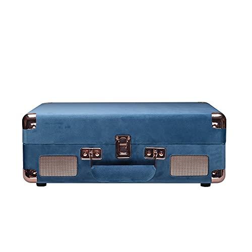 arkrocket Arkrocket Curiosity Bluetooth Turntable Retro Suitcase 3-Speed Record Player with Built-in Speakers (Ocean Blue Velvet)