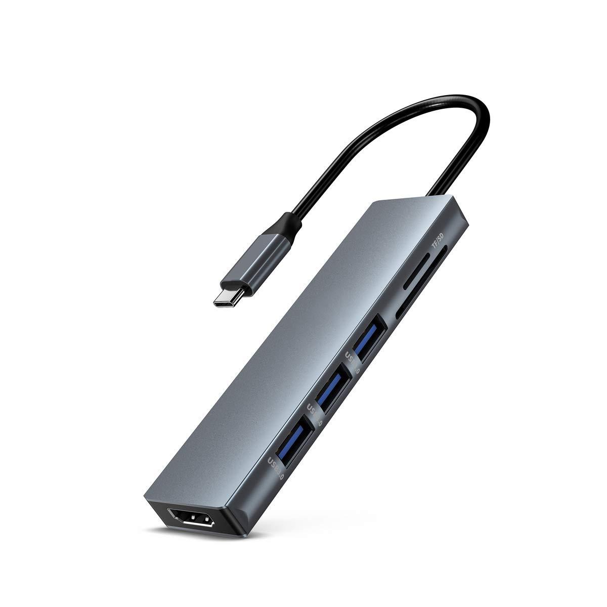 ULANSON USB C HDMI Adapter for MacBook Pro 2016/2017, 6 in 1 USB-C to HDMI Output, SD+MicroSD Card Reader and 3-Ports USB 3.0