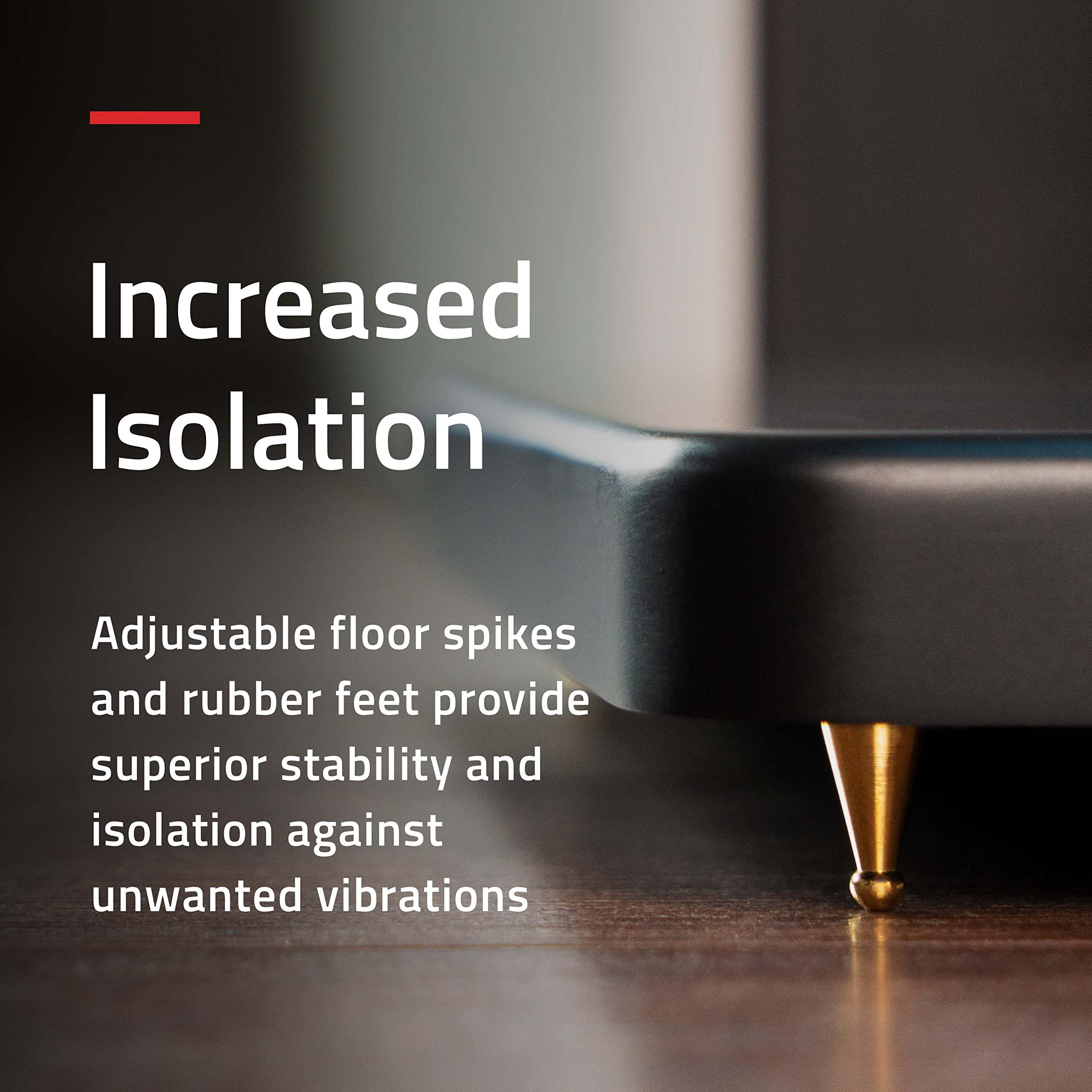 Fluance Fluance Floor Speaker Stands for Surround Sound and Bookshelf Speakers with Solid Construction, Adjustable Floor Spikes, Rubber Isolation Feet, Cable Management, Square Base - Matte Black/Pair (SS05S)