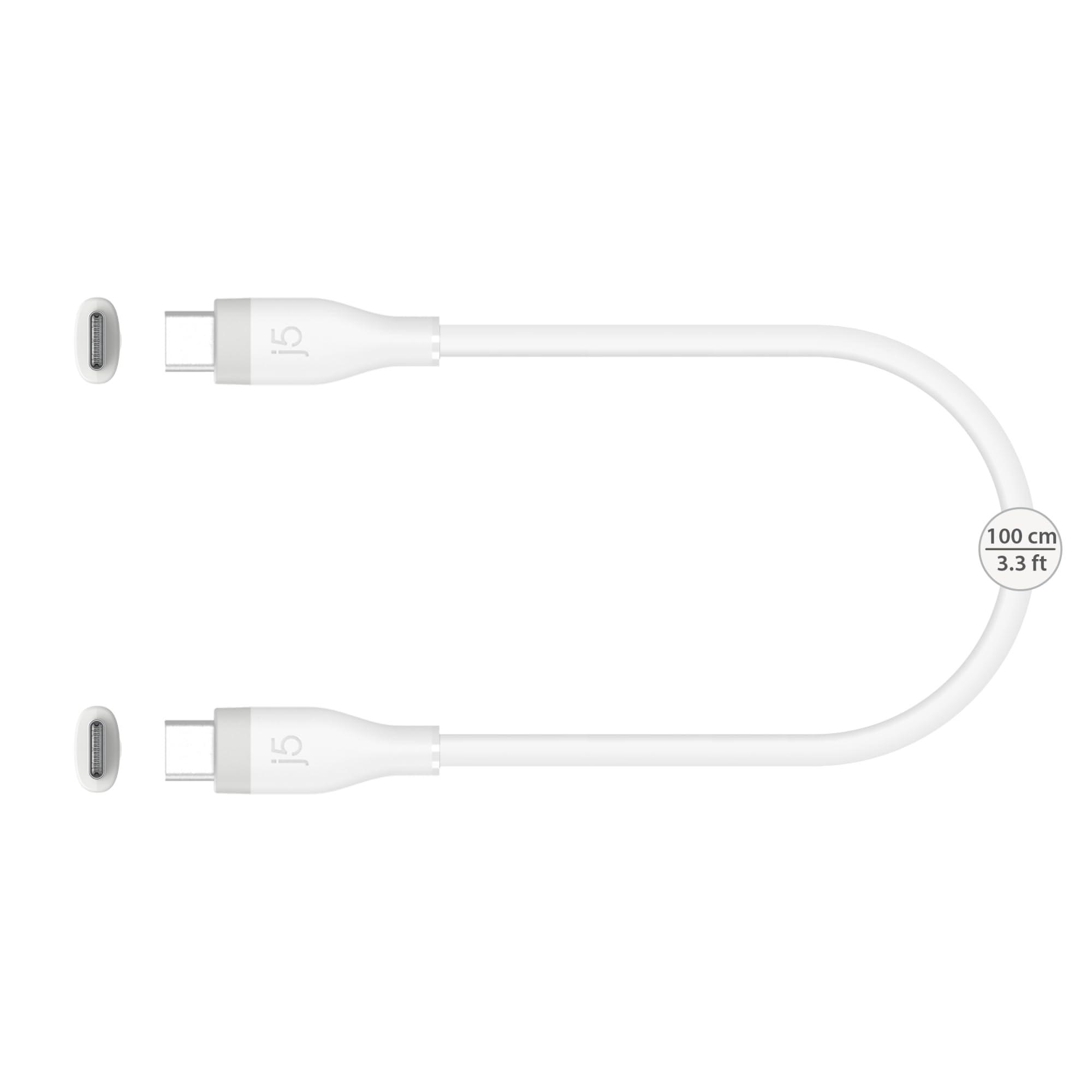 j5create j5 Create USB-C 60W Liquid Silicone Fast Charging Cable, White, JUCX17W