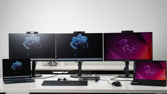 Targus Targus USB-C Dual Host Hybrid Triple Video KVM Docking Station with Dual 100W Power - PC and Mac Compatibility, Connect and Control Up to 2 Laptops, 3 Monitors, and Multiple Peripherals (DOCK750USZ)