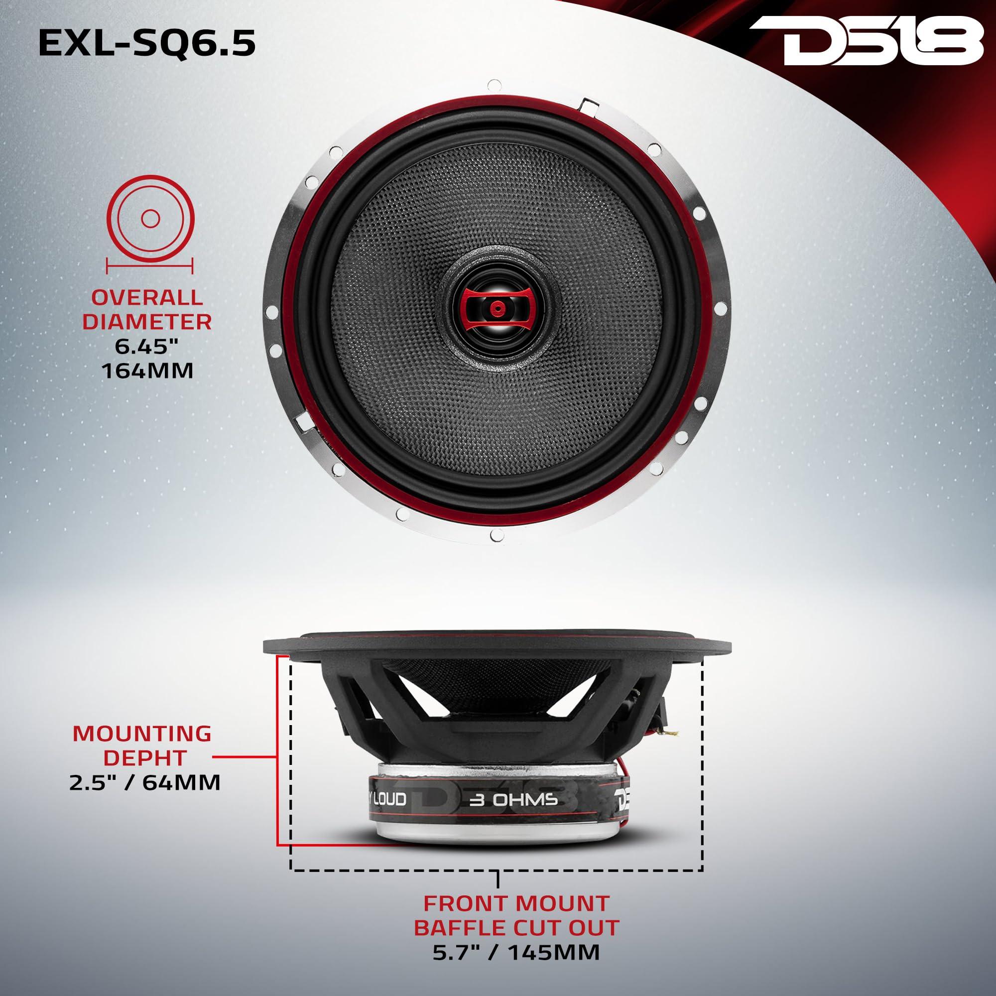 DS18 DS18 EXL-SQ6.5 6.5\" Car Speaker High Sound Quality Fiber Glass Cone 2-Way Coaxial Speaker -3Ohms- Sleek Compact Design with Chrome Finish - Superior Bass Response - 400 WATTS Max - Set of 2