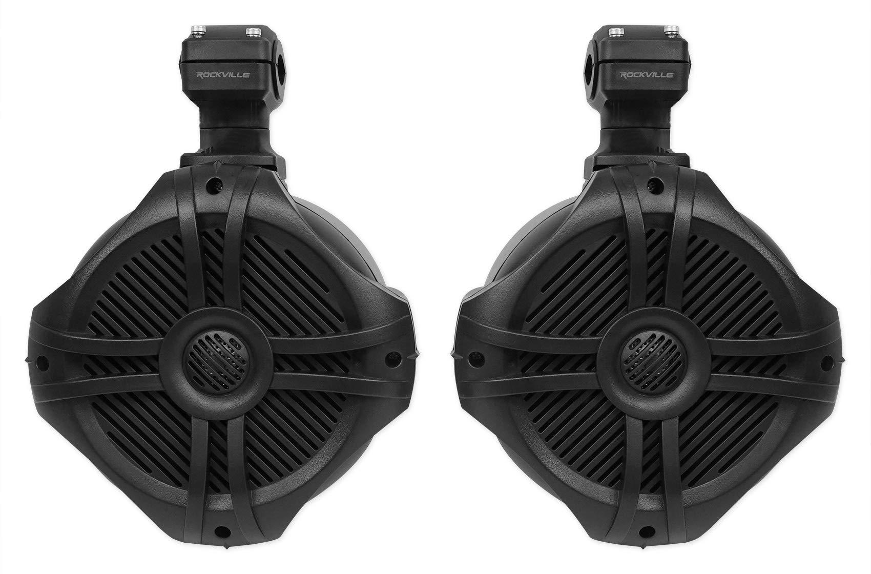 Rockville Rockville (2) RWB70B Black 6.5" Marine Wakeboard Swivel Tower Speakers+Receiver