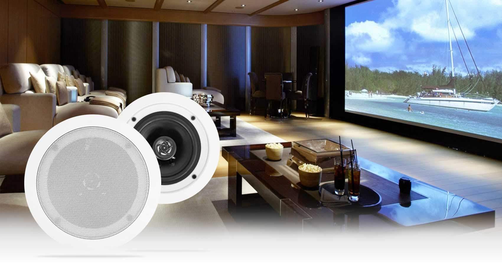 Rockville Rockville Pair HC55 White 5.25\" 300 Watt in-Ceiling Home Theater Speakers 8 Ohm