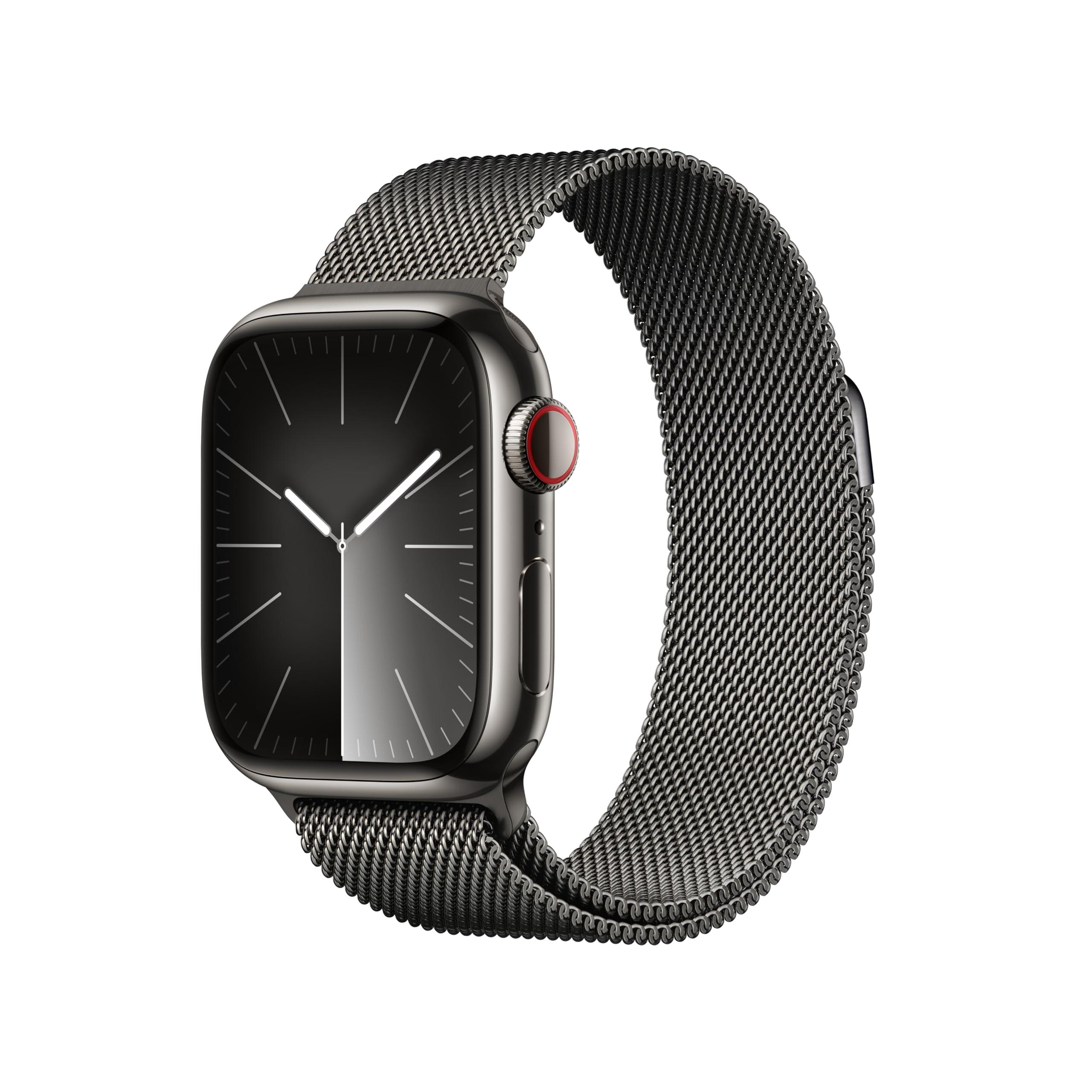 Apple Apple Watch Series 9 [GPS + Cellular 41mm] Smartwatch with Graphite Stainless steel Case with Graphite Milanese Loop. Fitness Tracker, ECG Apps, Always-On Retina Display