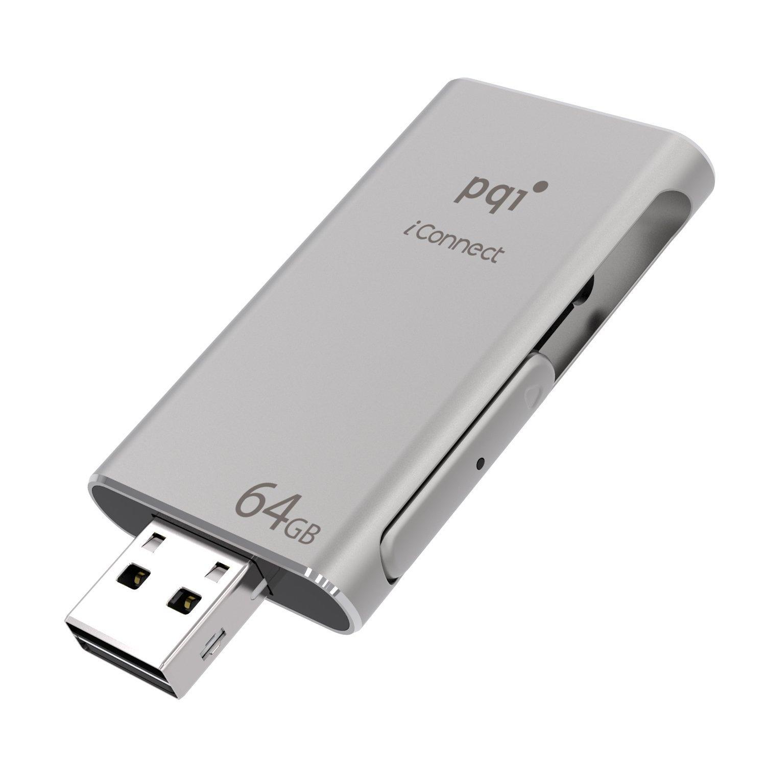 PQI [Apple Mfi] Iconnect 64 GB Mobile Flash Drive w/ Lightning Connector for iPhones, iPads, iPod Mac & PC USB 3.0 (Iron Gray)