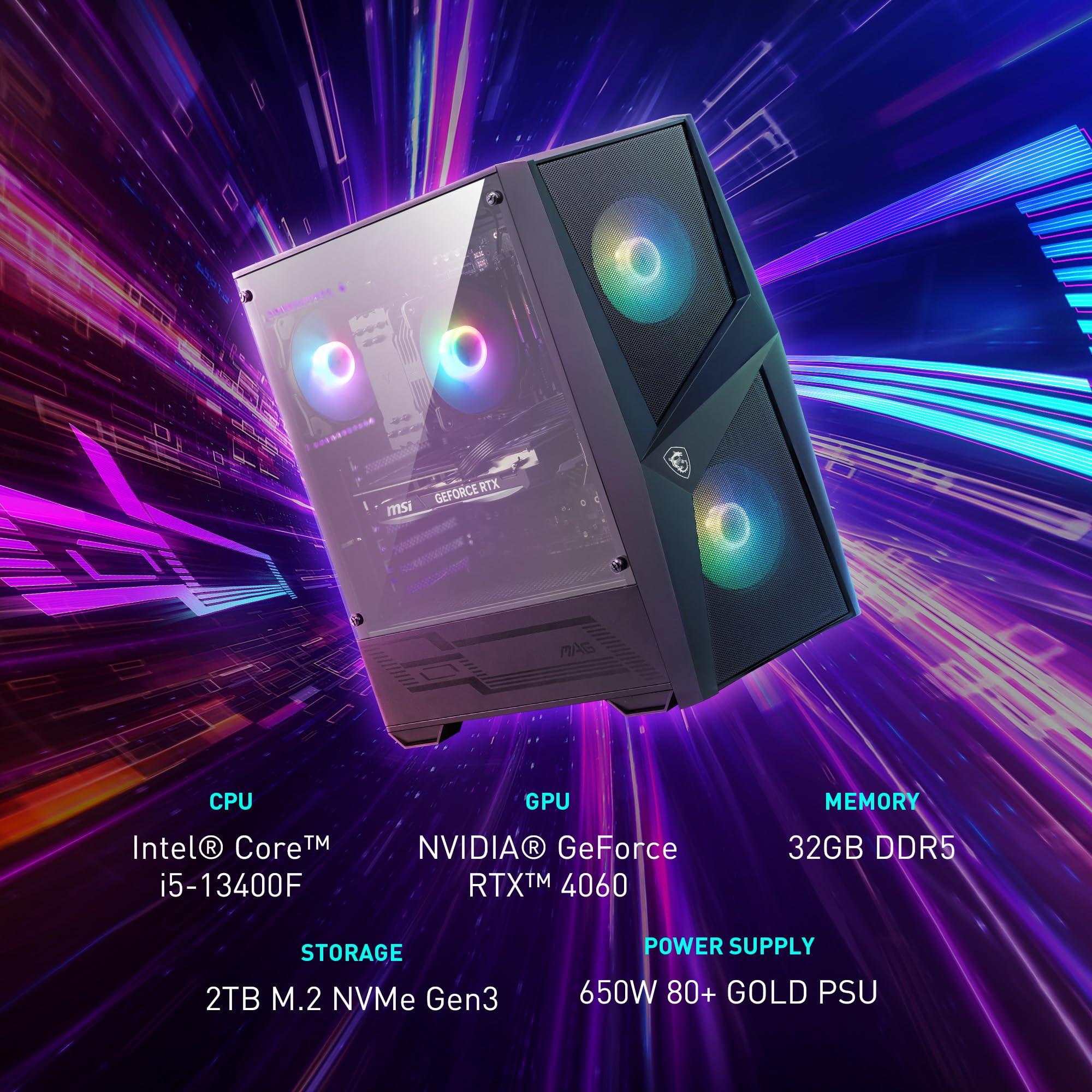 MSI MSI Codex R Gaming Desktop: Intel Core i5-13400F, RTX 4060, 32GB DDR5, 2TB M.2 NVMe Gen3, RGB Fan Cooling, 650W 80+ Gold, Keyboard & Mouse, DIY Friendly, Windows 11 Pro: 13NUC5-068US,Black