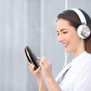 HOTT HOTT CD711T Bluetooth Rechargeable Portable CD Player for Home Travel and Car with Stereo Headphones and, Anti Shock Protection-Black