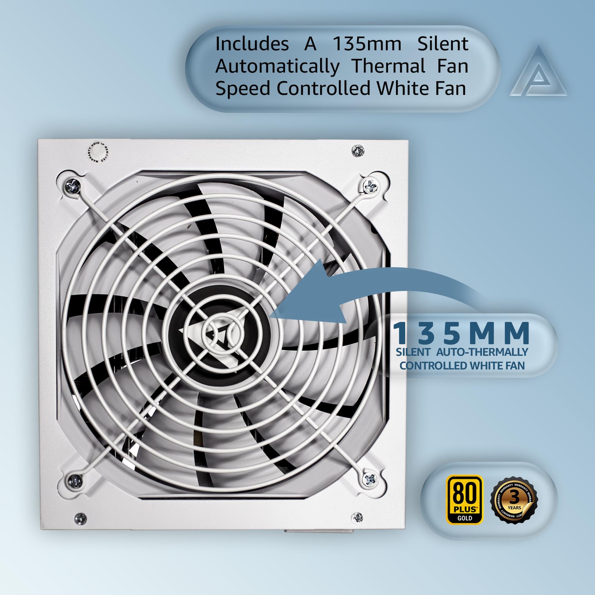 Apevia Apevia ATX-PR1000W-WH PCIE 5.0 & ATX 3.0 Prestige 1000W 80+ Gold Rated, PCIE 5.0 / Gen 5 12VHPWR Connector, Active PFC ATX Gaming Power Supply White