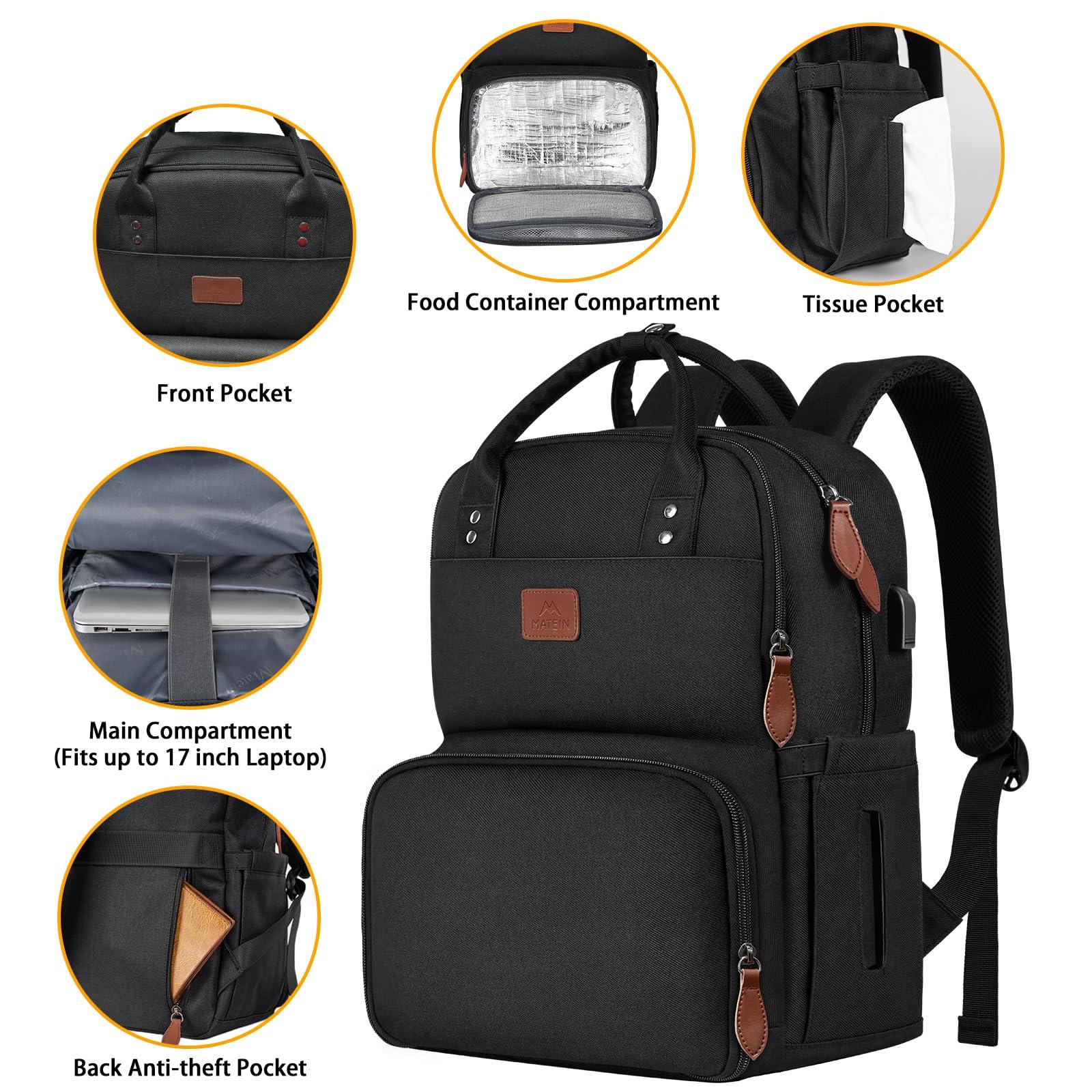MATEIN MATEIN 17 Inches Lunch Backpack, Extra Large Lunch Box with Insulated Cooler Compartment, Water Resistant Laptop Backpack with USB Charging Port for College Work Picnic Beaches