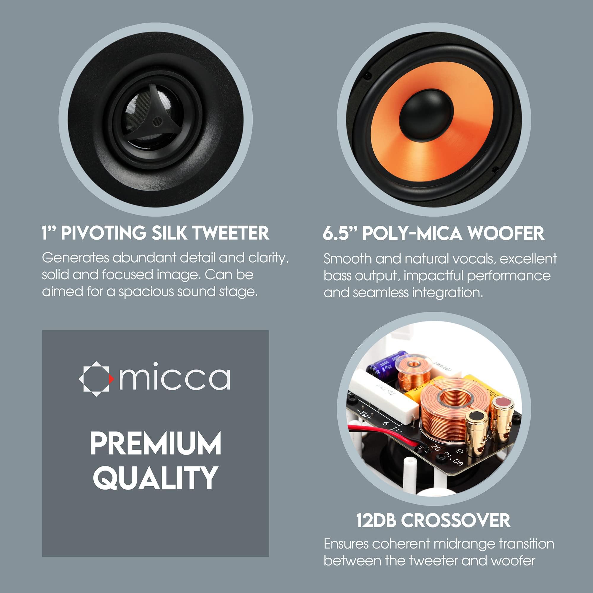 Micca Micca M-6S 2-Way in-Wall Speaker, 7.3\"(W) by 10.7\"(H) Cutout, Home Theater, Whole House Audio, Indoor or Covered Outdoor, 6.5\" Woofer, 1\" Tweeter, White, Paintable, Each