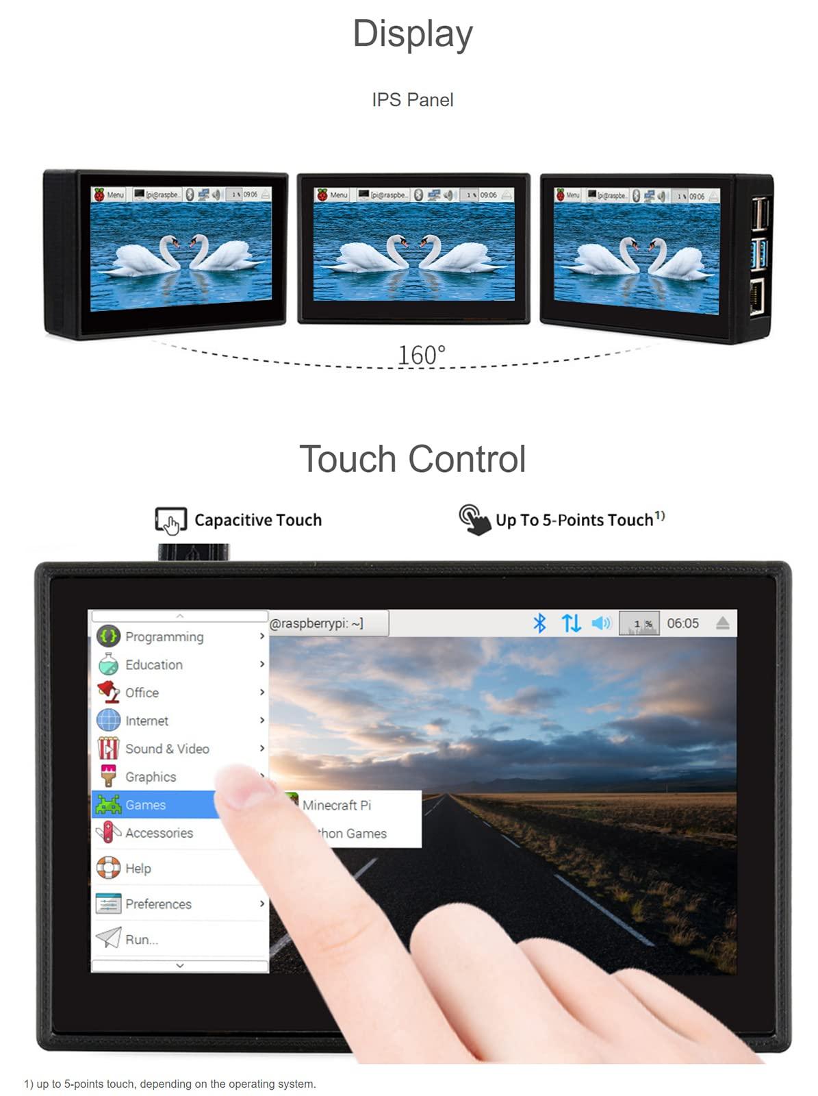 waveshare Waveshare 4.3 Inch Touch Screen DSI LCD with Case for Raspberry Pi 4B, 800480 Resolution Monitor IPS Capacitive Screen Support Raspbian/Ubuntu/Kali/Retropie/WIN10 IoT
