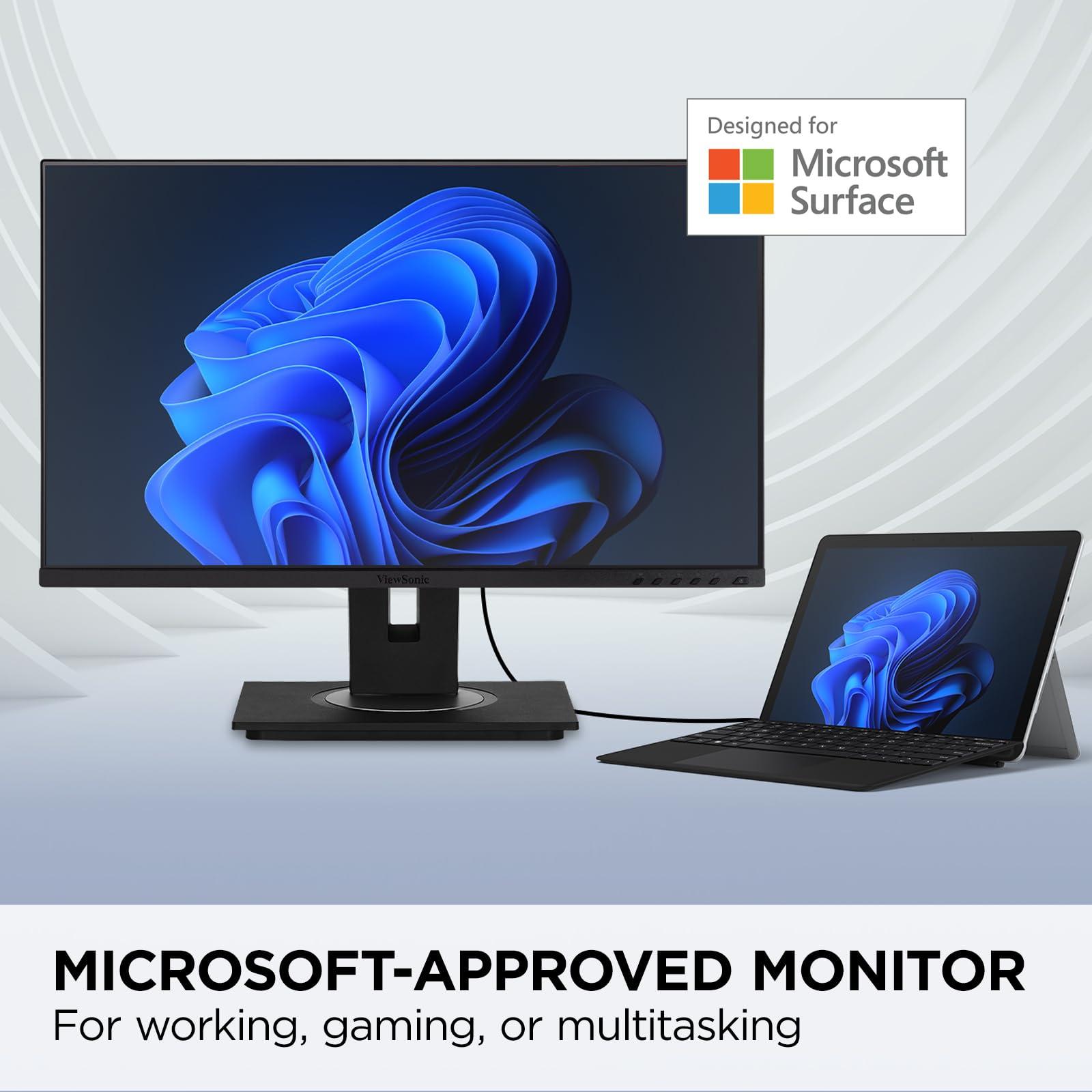 ViewSonic ViewSonic VG245 24 Inch IPS 1080p Monitor Designed for Surface with Advanced Ergonomics, 60W USB C, HDMI and DisplayPort