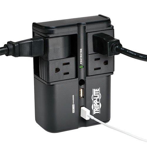 Tripp Lite Tripp Lite 4 Rotatable Outlet Surge Protector Power Strip, Wall Tap, 2 USB Charging Ports, Black, $25,000 Insurance (SK40RUSBB)