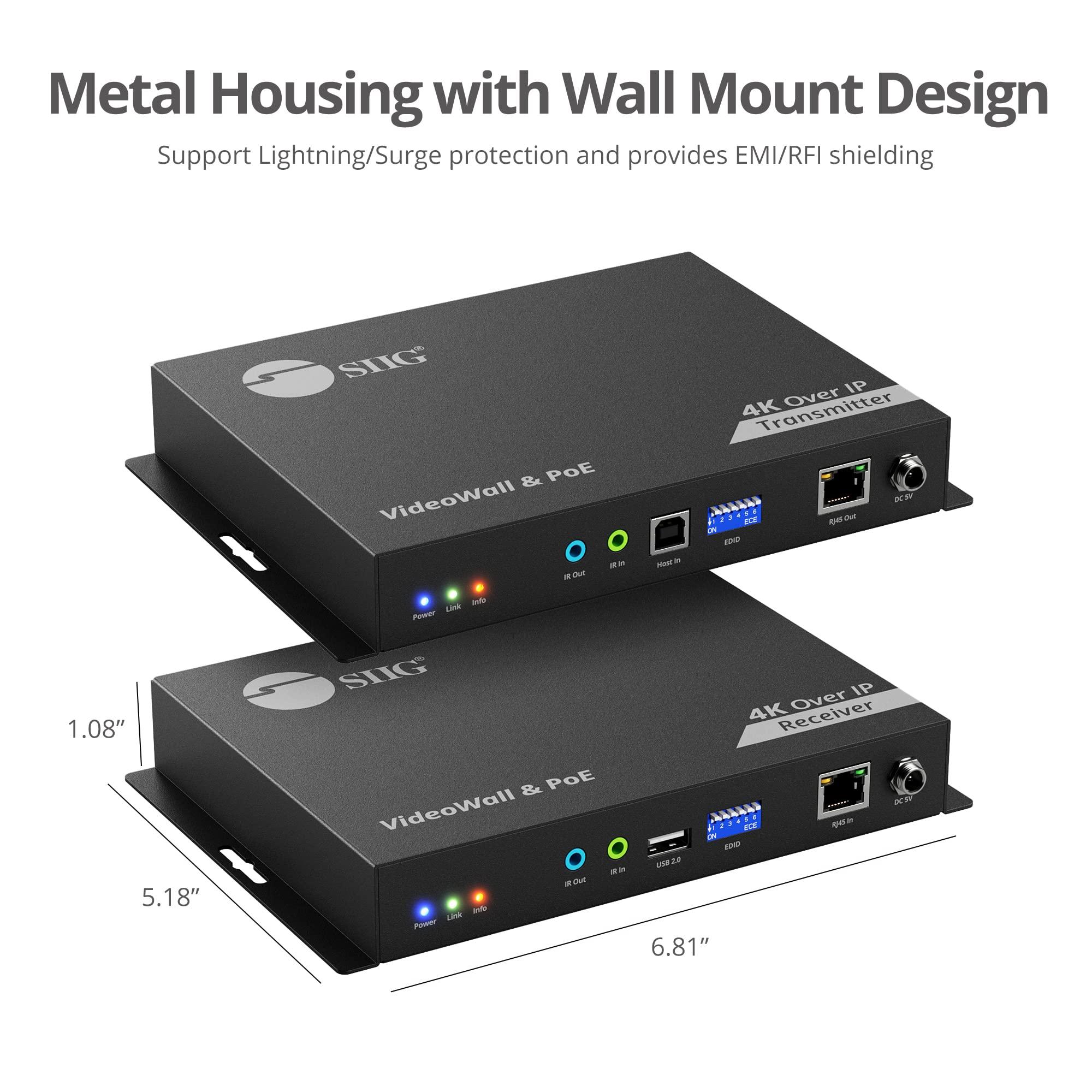 SIIG SIIG 4K HDMI Over IP Matrix Switch Kit, 4K 60Hz Up to 394FT, USB KVM Extender, Video Wall Control, Scalable for Multiple Video Sources and Displays, IR Passthrough, PoE, TAA Compliant (CE-H28A11-S1)
