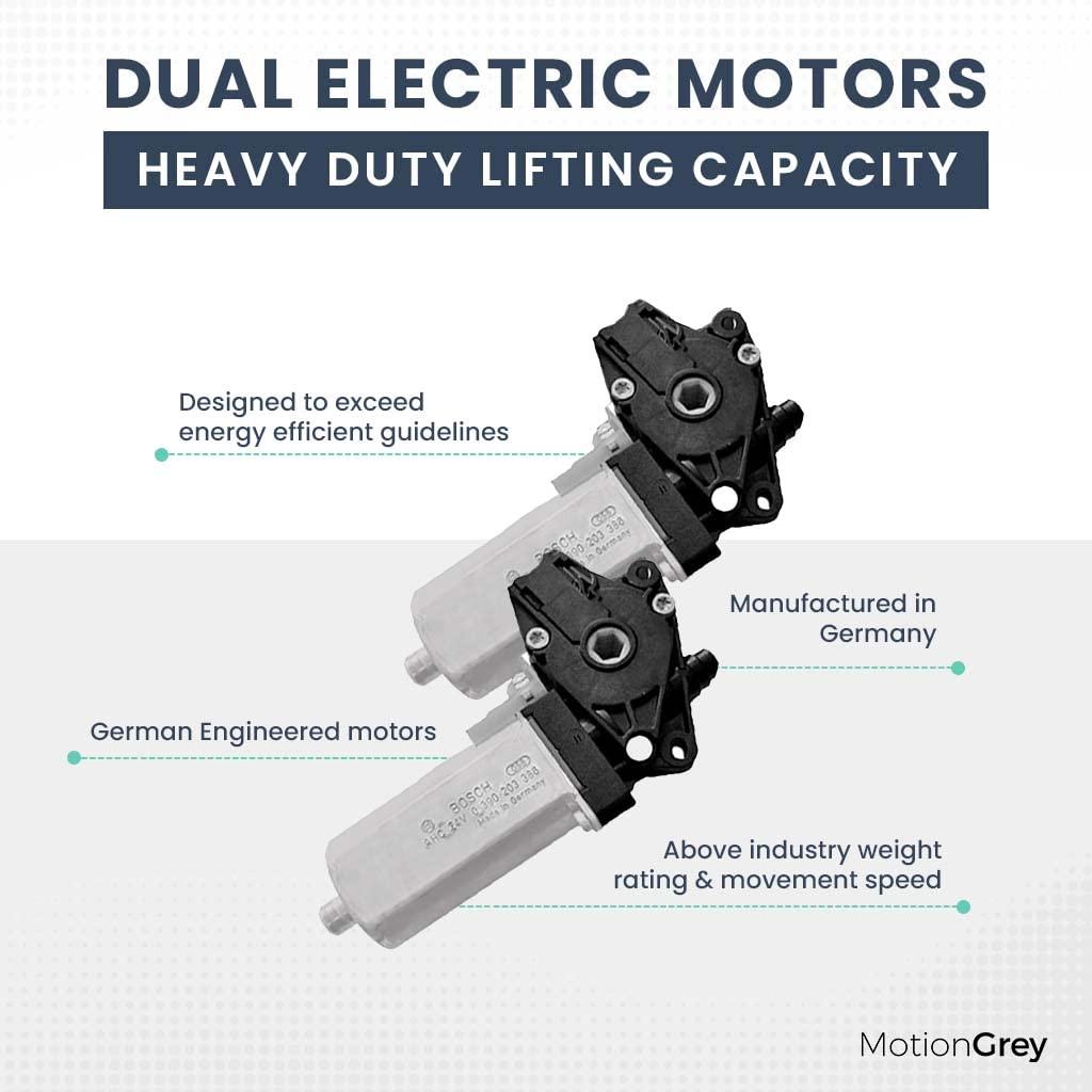 MOTIONGREY MotionGrey - German Electric Dual Motor Height Adjustable Standing Desk, Ergonomic Stand Up Desk, Adjustable Sit Stand Desk Stand - (Tabletop Included) (Black Frame - Brown Top)