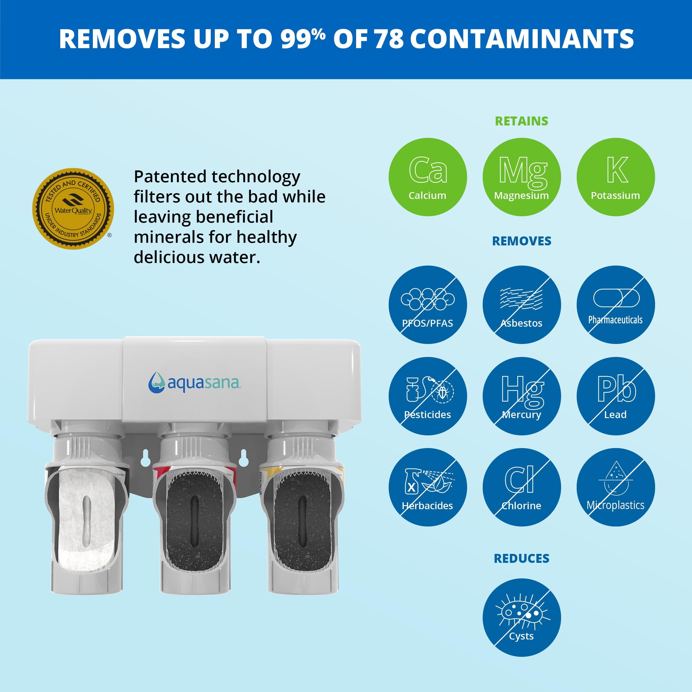 Aquasana Aquasana Under Sink Water Filter System - Reduces PFAS, Lead, & Chlorine in Drinking Water - Under Counter Claryum Filtration for Kitchen - 3-Stage - Chrome Faucet - AQ-5300.56