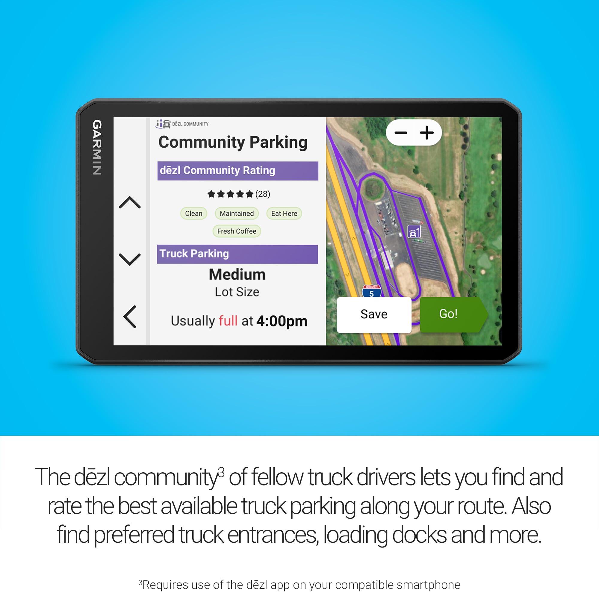 Garmin Garmin dzlCam OTR725 High-Res 7 GPS Truck Navigator with Built-in 1080P HD Dash Cam, Automatic Incident Recording, Custom Truck Routing, Satellite Imagery, Community-Shared Loading Docks