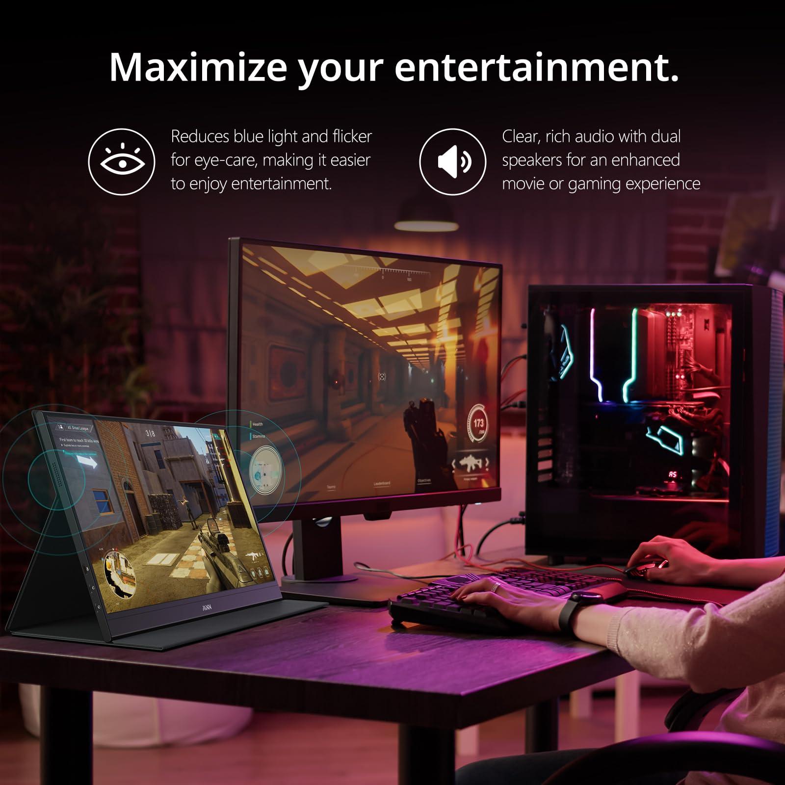 MNN MNN Portable Monitor 15.6inch FHD 1080P USB C HDMI Gaming Ultra-Slim IPS Display w/Smart Cover & Speakers,HDR Plug&Play, External Monitor for Laptop PC Phone Mac (15.6'' 1080P)