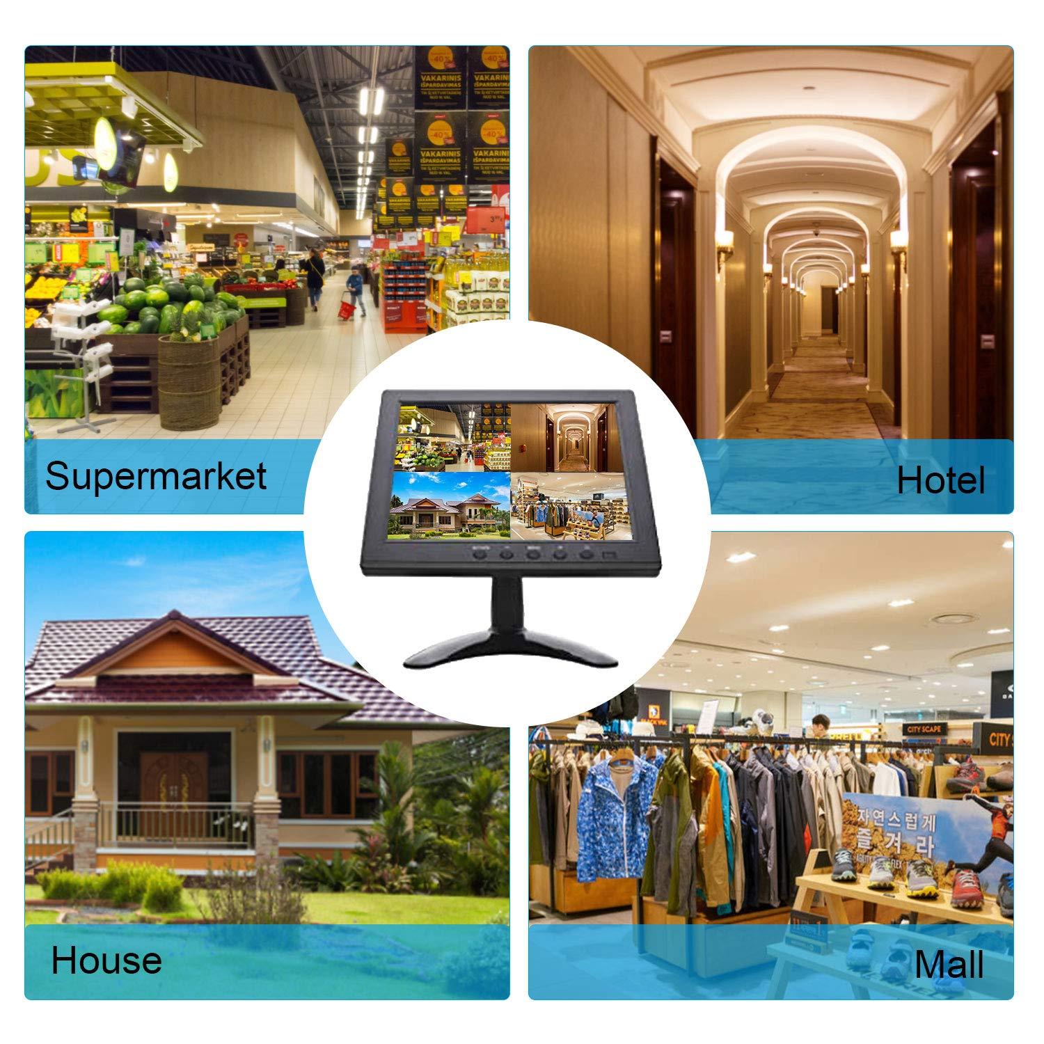 WHOLEV WHOLEV Security Monitor 8\" CCTV Monitor 1024x768 FHD with Remote Control, PC Monitor with VGA HDMI BNC AV USB Input, Built-in Speaker 178 Wide Angle for Raspberry Pi Game Computer Monitor