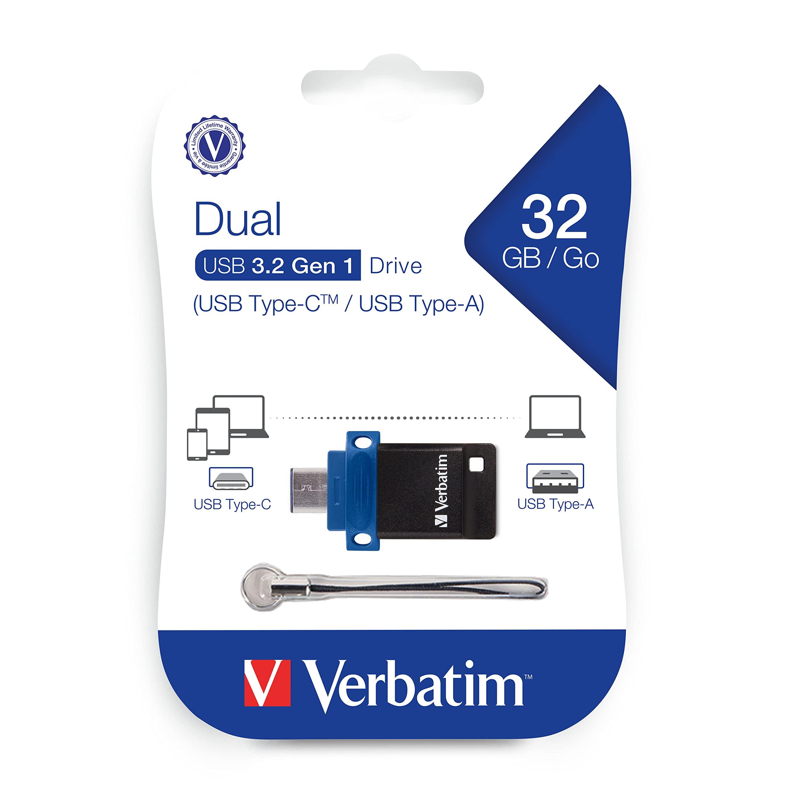 Verbatim Verbatim 32GB Store n Go Dual OTG USB 3.2 Gen 1 Flash Drive for USB-C Devices 2 in 1 Type C Thumb Drive