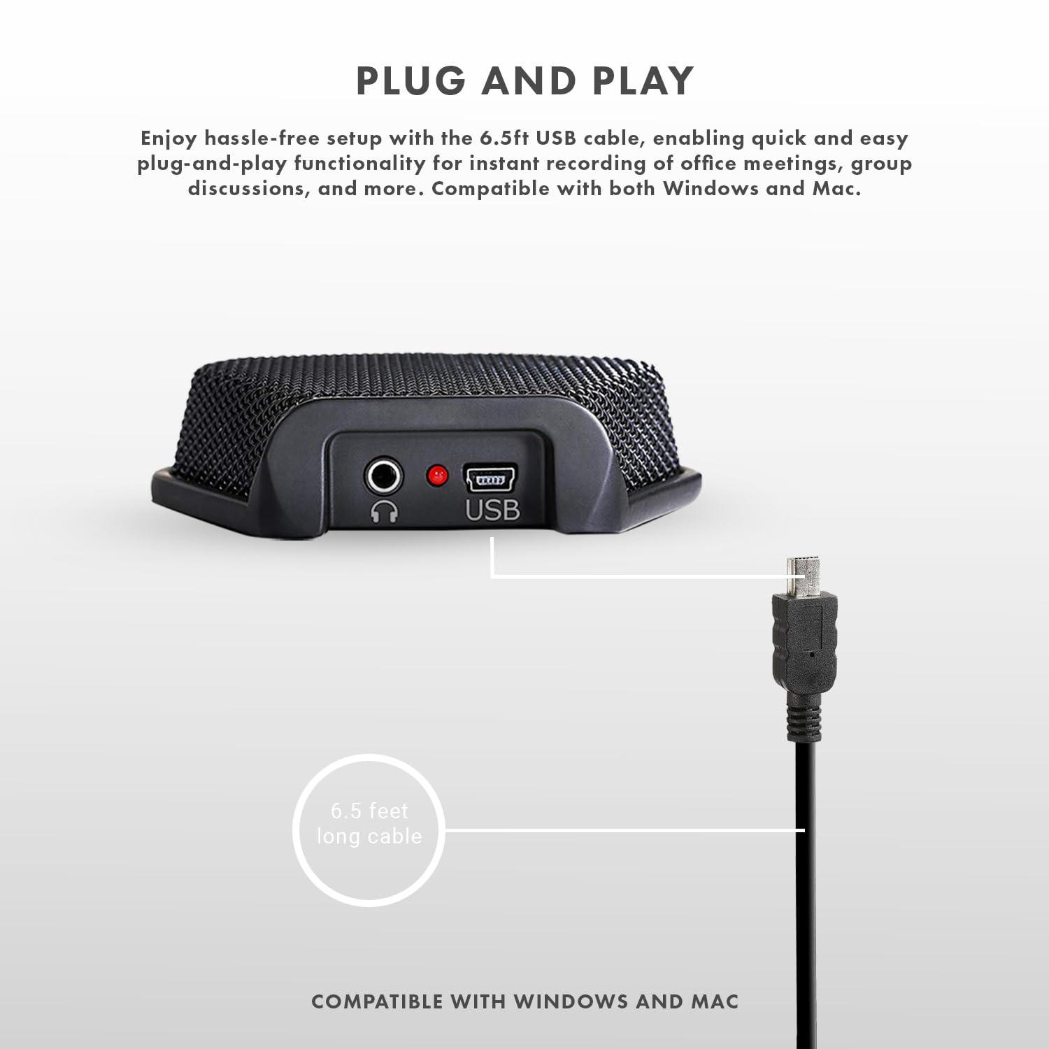 Movo Movo MC1000 Conference USB Microphone for Computer Desktop and Laptop with 180° / 20' Long Pick up Range Compatible with Windows and Mac for Dictation, Recording, YouTube, Conference Call, Skype