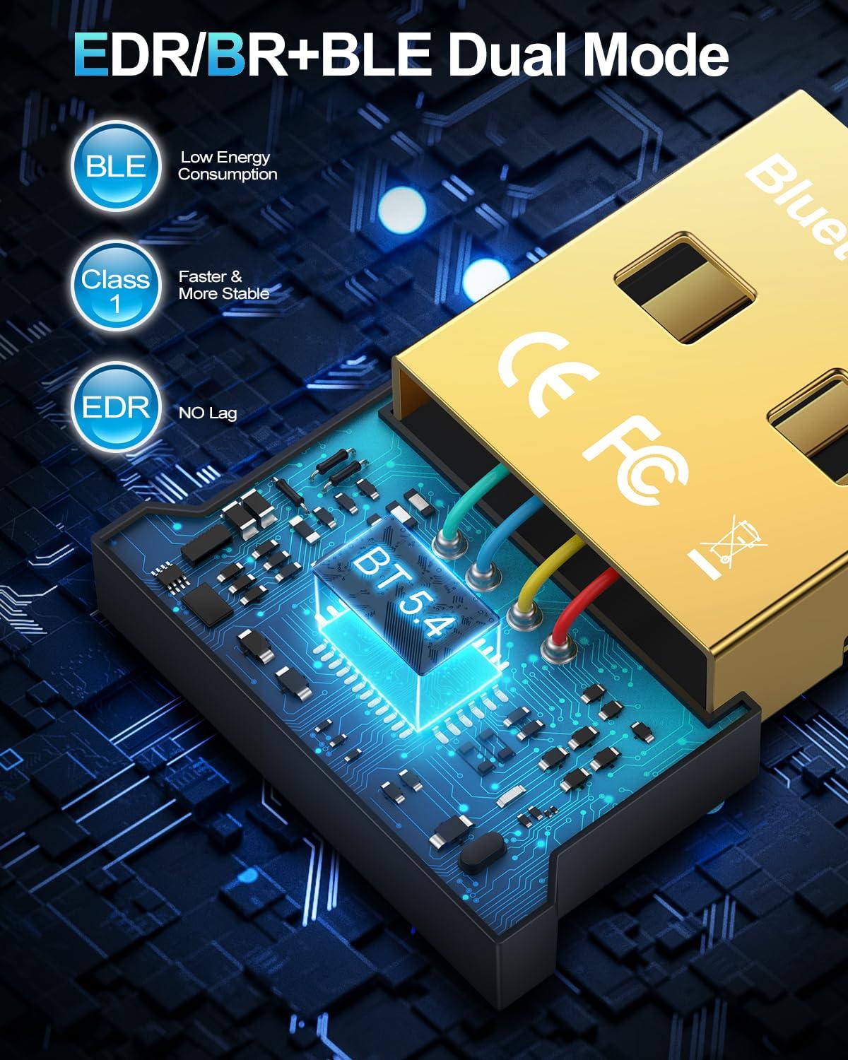 ZEXMTE ZEXMTE USB Bluetooth Adapter for PC, 5.4 Bluetooth Dongle, Plug-and-Play for PC, Laptop, Mouse, Keyboard, Headsets, Speakers, Support Windows 11/10/8.1/7