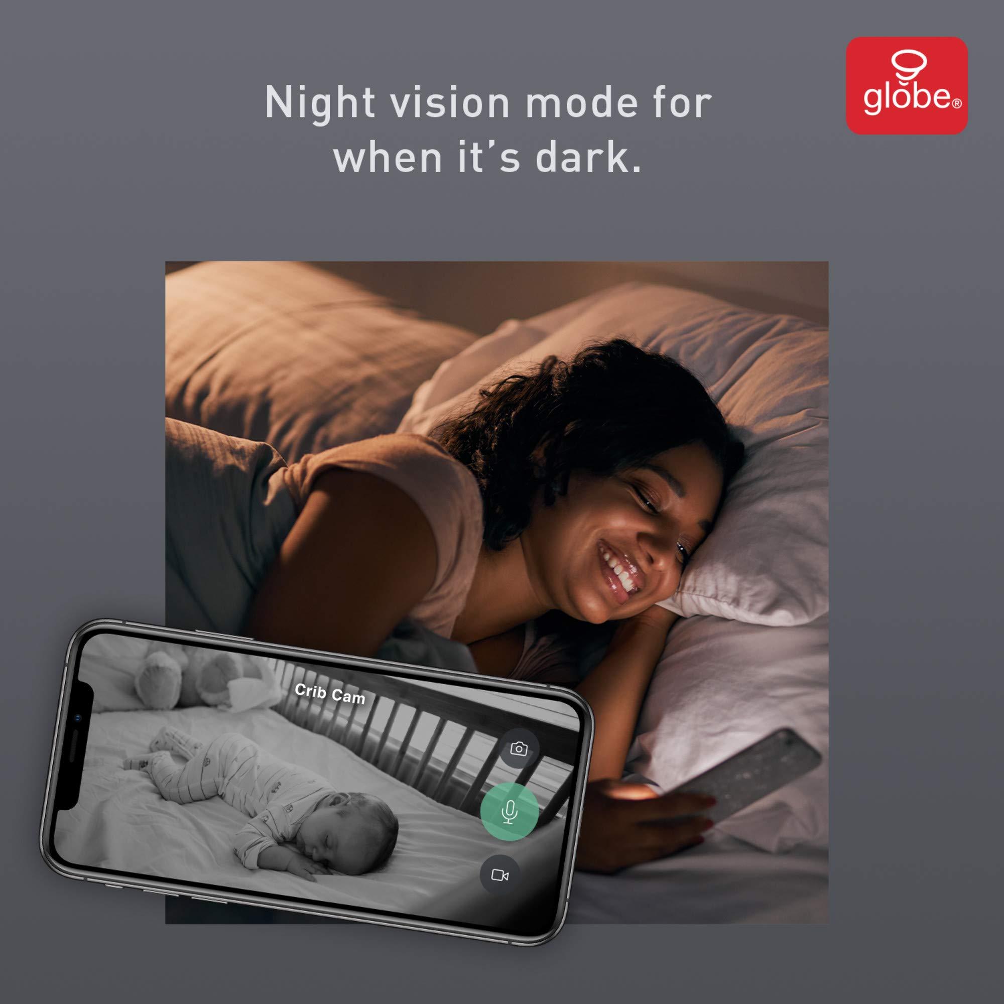 Globe Electric Globe Electric Wi-Fi Smart Indoor/Outdoor Security Camera, No Hub Required, Voice Activated, 1080p, Motion Detection, 2-Way Voice, Night Vision, Silver and White,50108