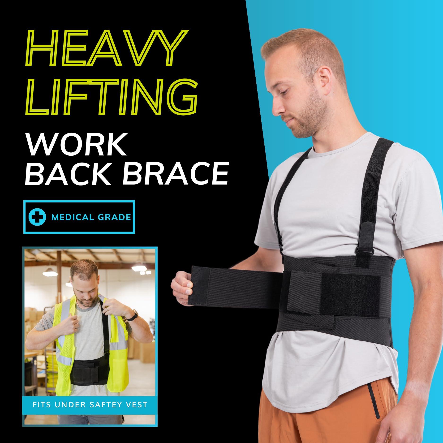 BraceAbility BraceAbility Work Back Brace - Removable Suspender Shoulder Straps for Heavy Lifting Safety - Industrial Lower Back Pain Protection Belt for Men and Women in Construction, Mover, Warehouse Jobs (4XL)
