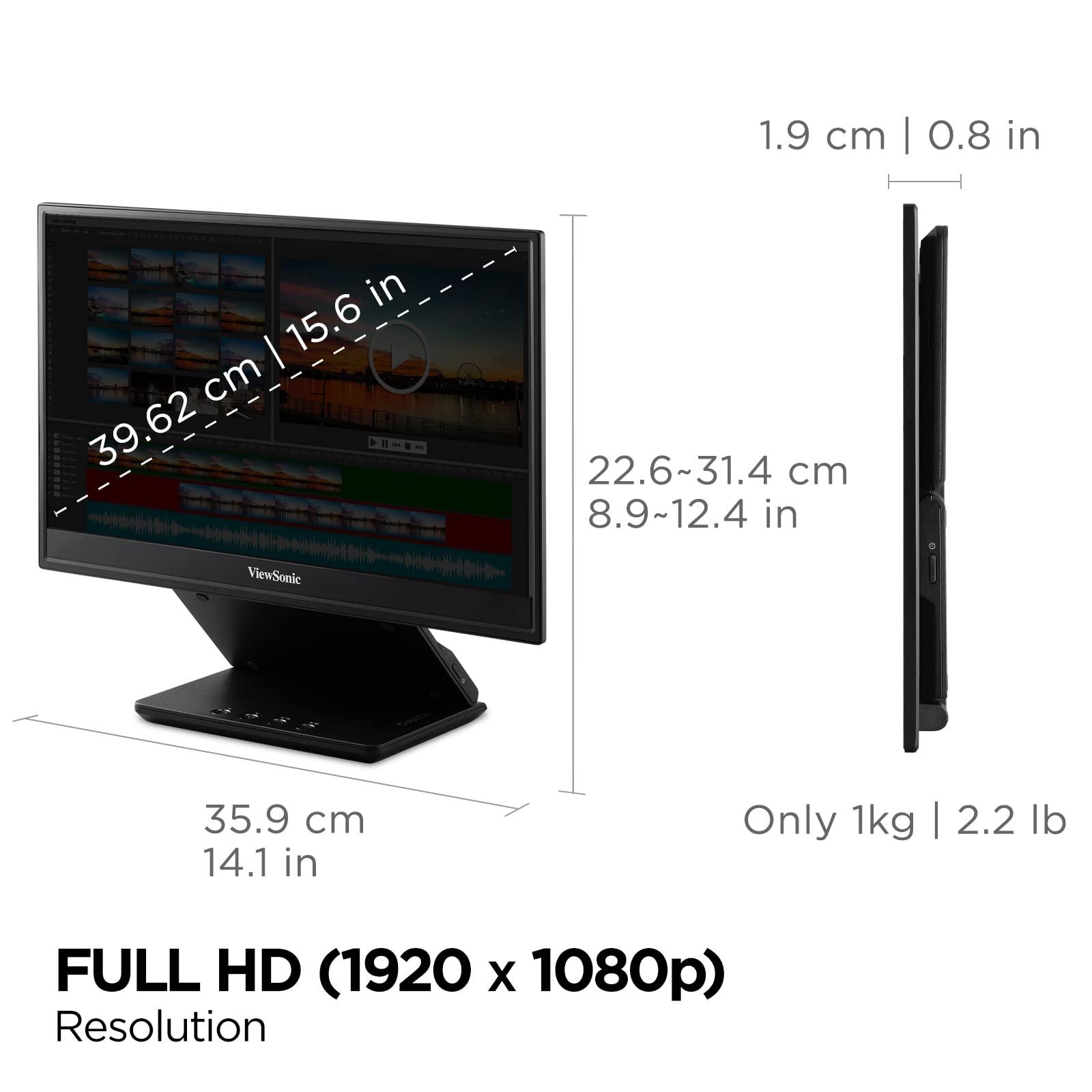 ViewSonic ViewSonic VP16-OLED 15.6" Portable 1080p OLED Monitor with 60W USB-C and Mini-HDMI, and Ergonomic Stand(Renewed)